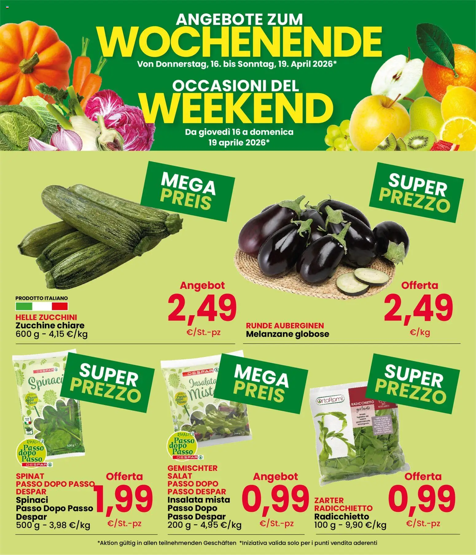 Volantino Eurospar del 16.04.2026 | Pagina: 3 | Prodotti: Insalata, Spinaci, Melanzane, Zucchine