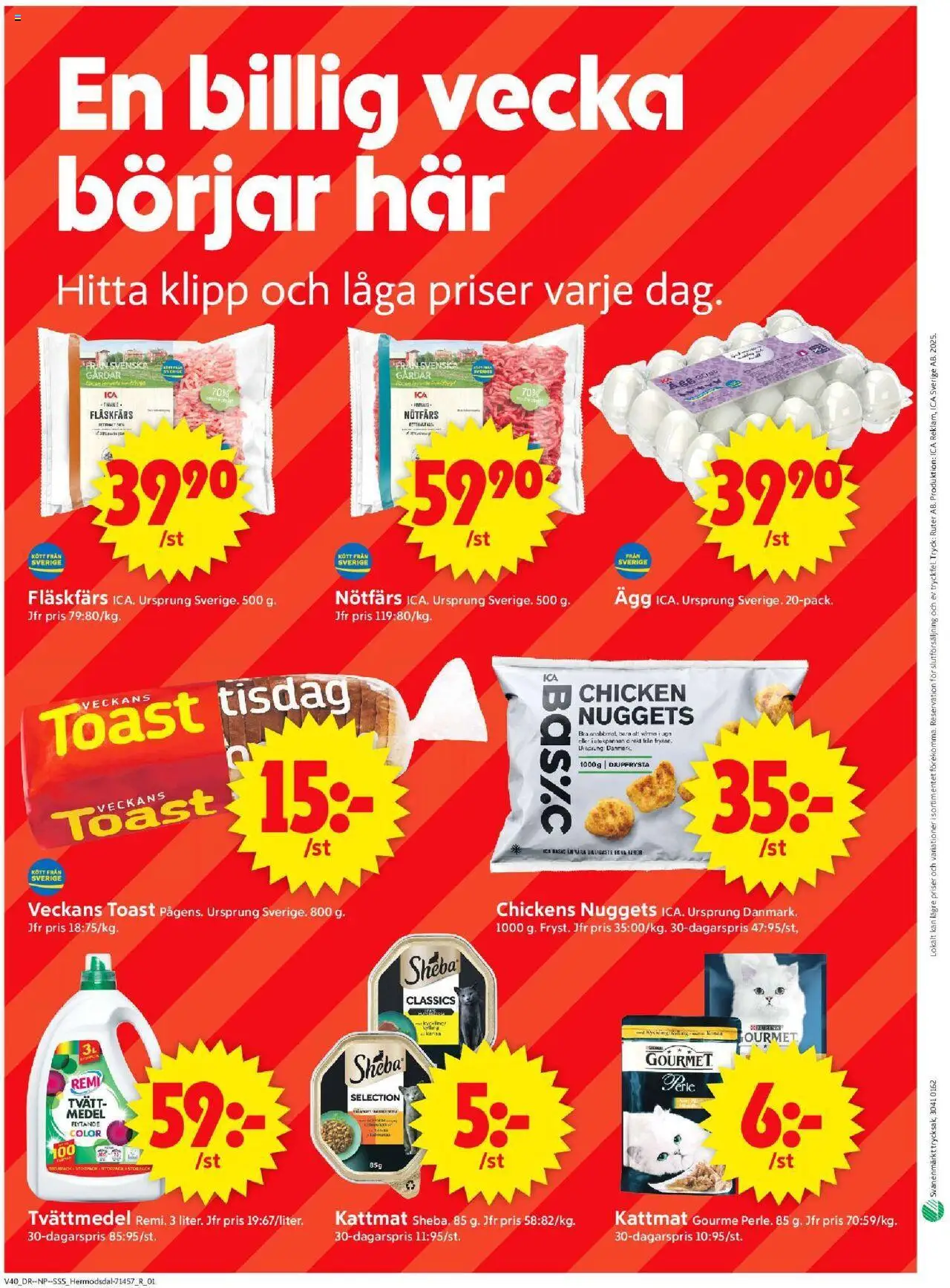 ICA Supermarket reklamblad aktuell från 29.09.2025 | Sida: 10 | Produkter: Tvättmedel, Nötfärs, Ägg, Kattmat