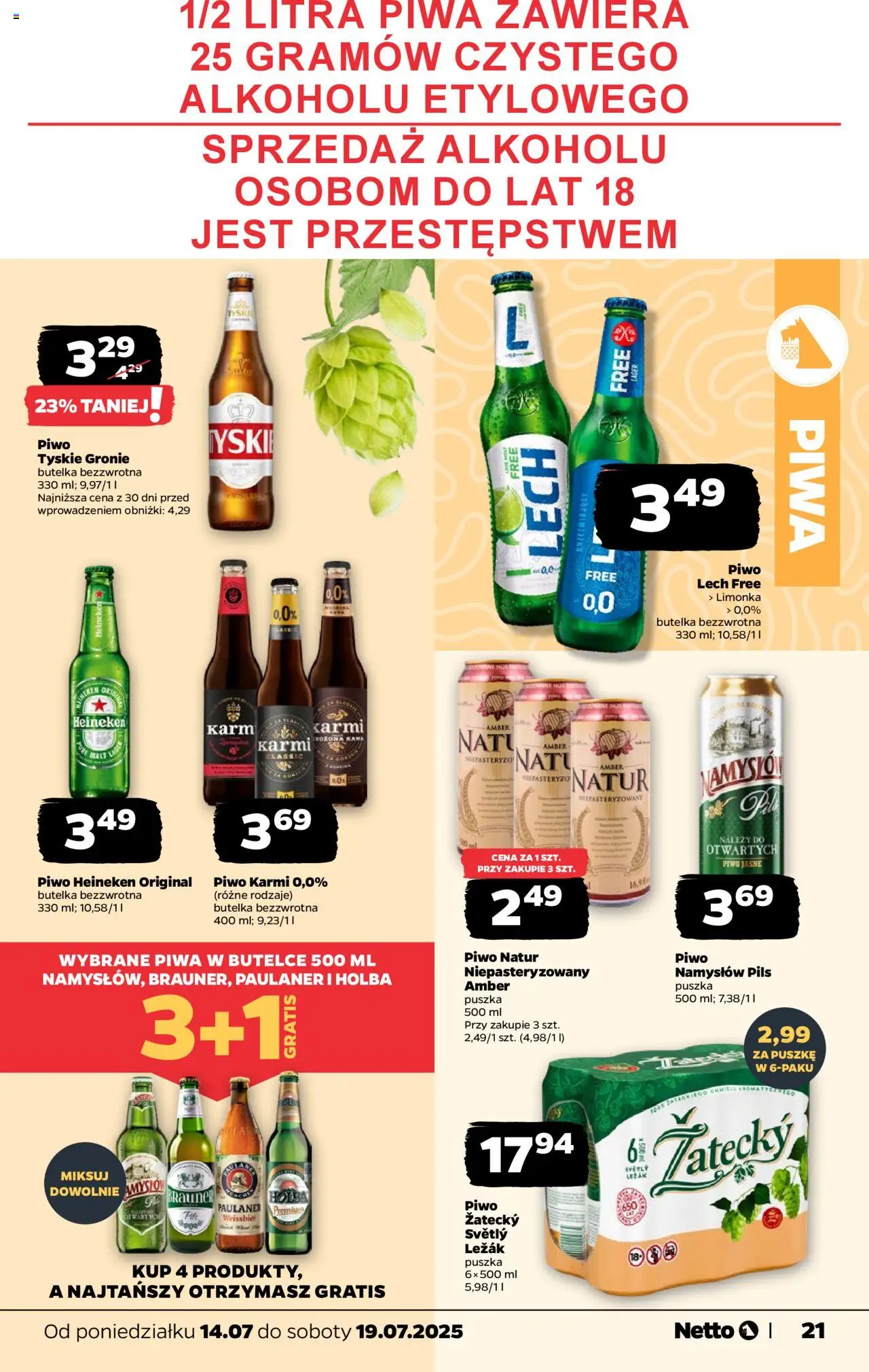 Netto gazetka - Spożywcza od 14.07.2025 | Strona: 21 | Produkty: Limonka, Tyskie, Piwo, Heineken