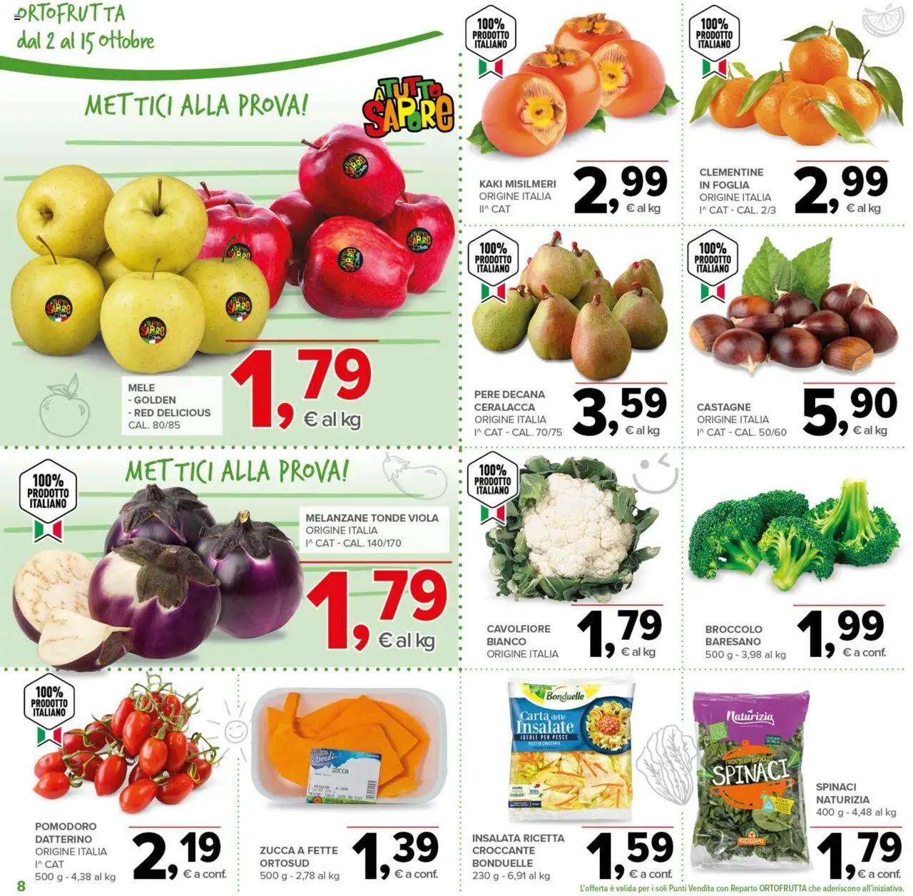 Volantino Todis del 02.10.2025 | Pagina: 8 | Prodotti: Pesce, Insalata, Spinaci, Zucca