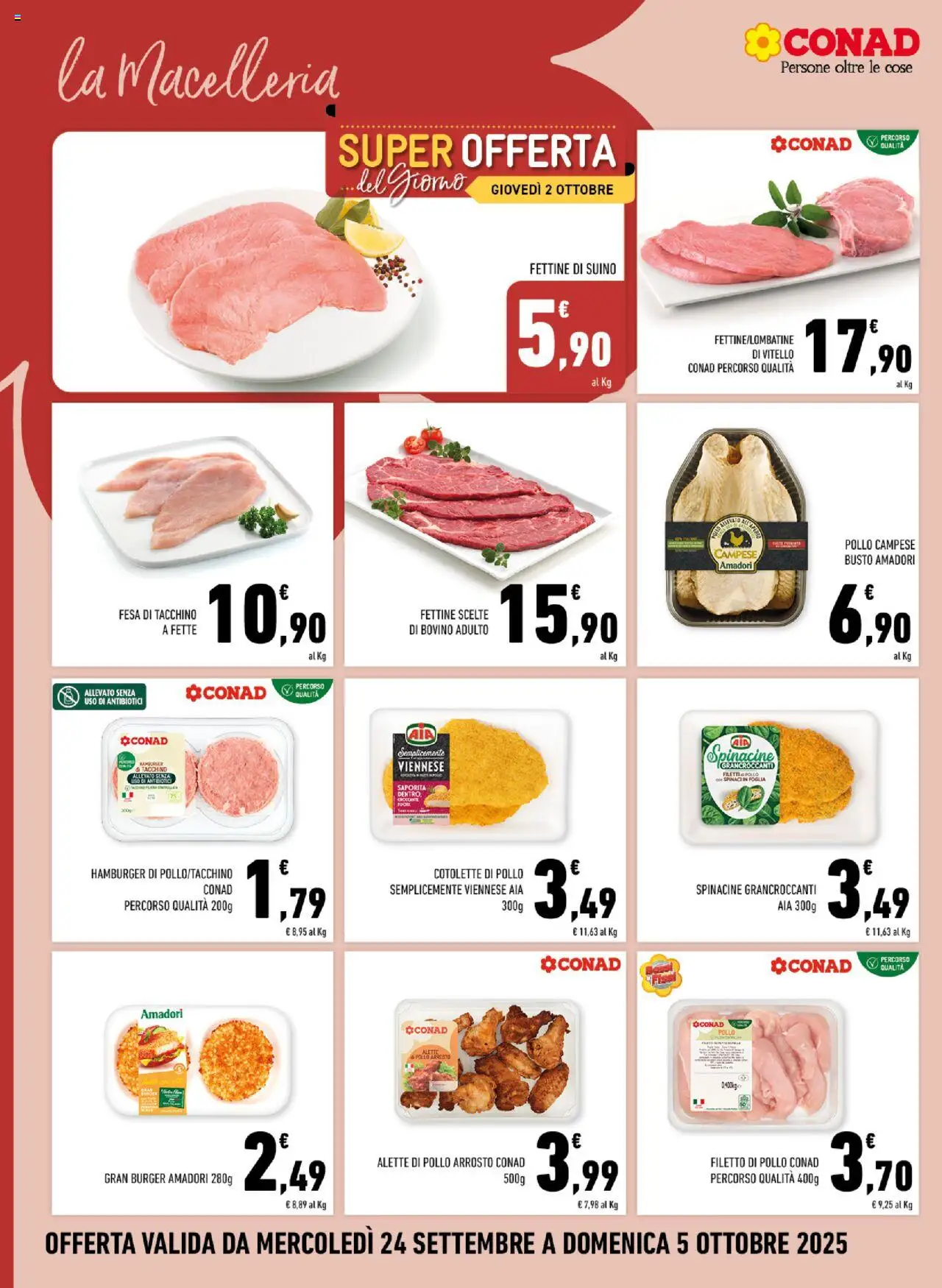 Volantino Conad del 24.09.2025 | Pagina: 4 | Prodotti: Bovino, Pollo, Suino, Vitello