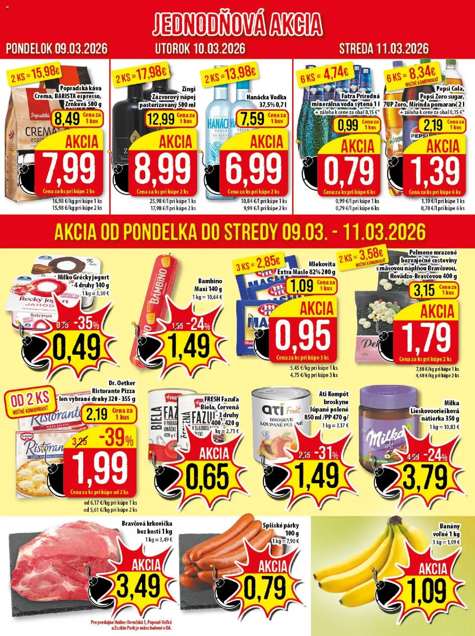 Nové Klas akcie – leták je platný od 09.03.2026 | Strana: 2 | Produkty: Pizza, Krkovička, Vodka, Pepsi