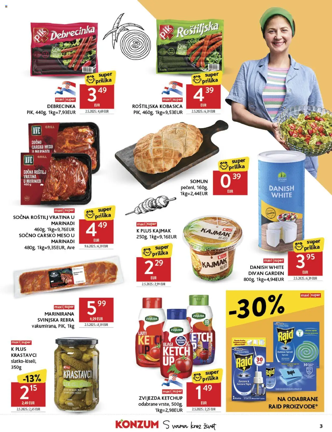 Konzum HR akciós ujság - amely érvényes a következő dátumtól: 13.08.2025 | Oldal: 3 | Termékek: Grill, Ketchup