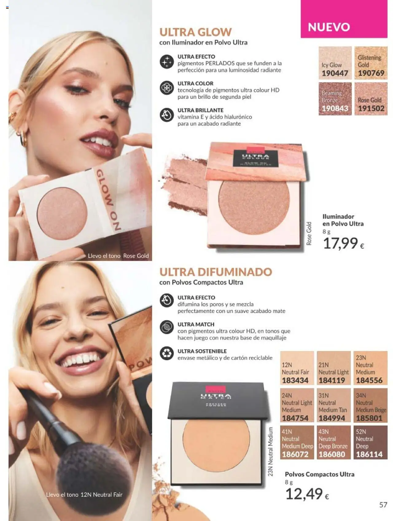 Catálogo AVON campaña 7 │ válido desde el 01.07.2025 | Página: 57 | Productos: Maquillaje, Polvo, Iluminador, Base de maquillaje