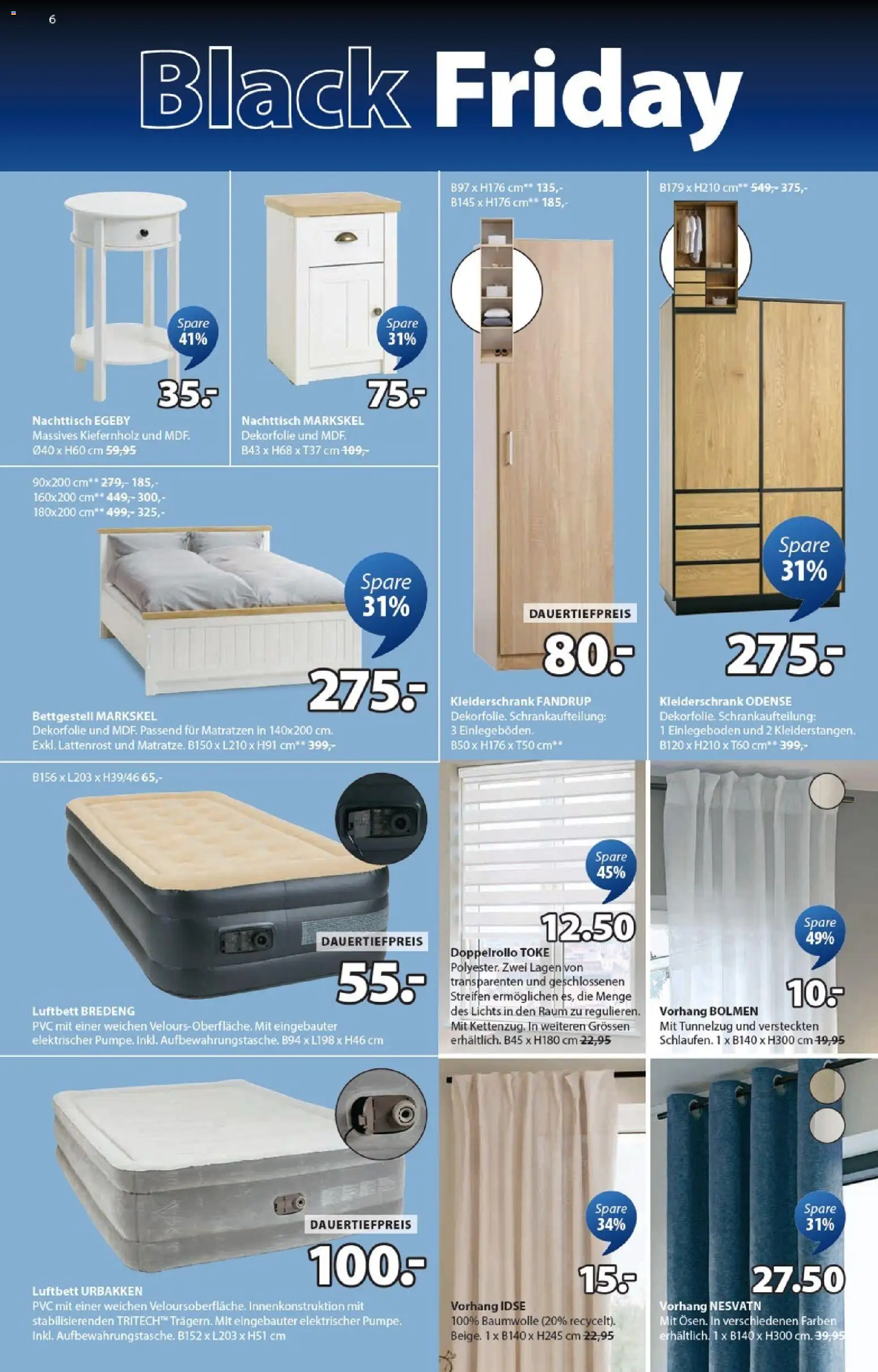 JYSK - Black Friday – gültig ab 18.11.2025 | Seite: 6 | Produkte: Kleiderschrank, Nachttisch, Lattenrost, Vorhang
