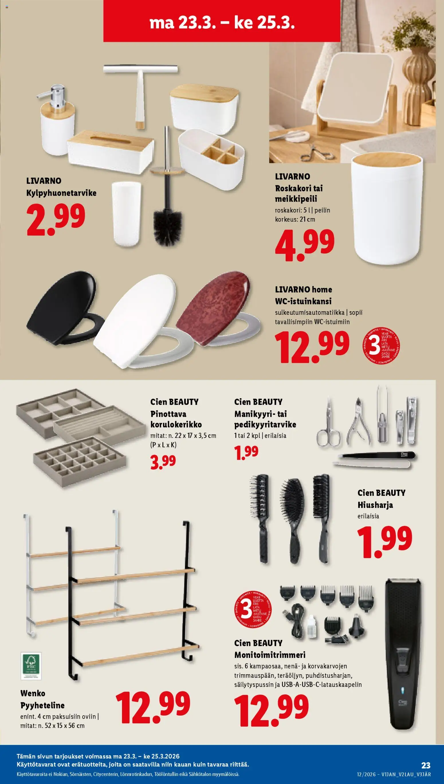 Lidl tarjoukset - Tampere – voimassa 19.03.2026 alkaen | Sivu: 29 | Tuotteet: Pyyheteline, Roskakori, Meikkipeili, Hiusharja