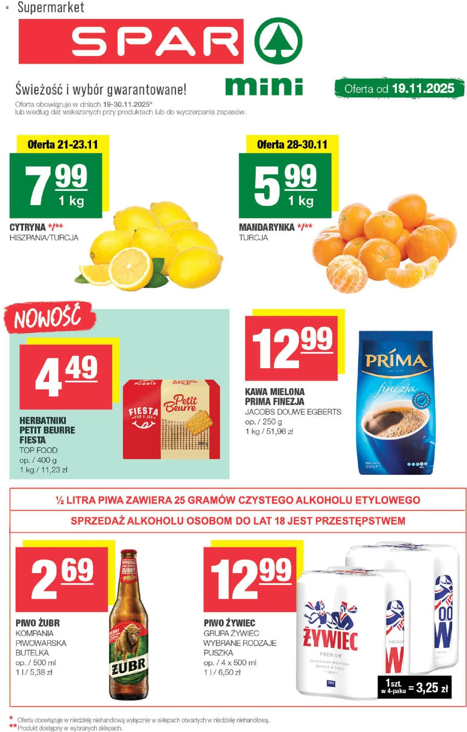 Spar Gazetka - Mini od 19.11.2025 | Strona: 1 | Produkty: Top, Herbatniki, Kawa, Piwo