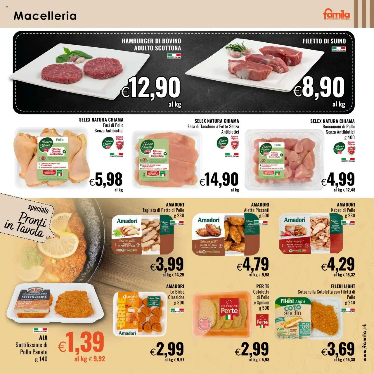Volantino Famila del 21.08.2025 | Pagina: 3 | Prodotti: Petto di Pollo, Tacchino, Spinaci, Hamburger