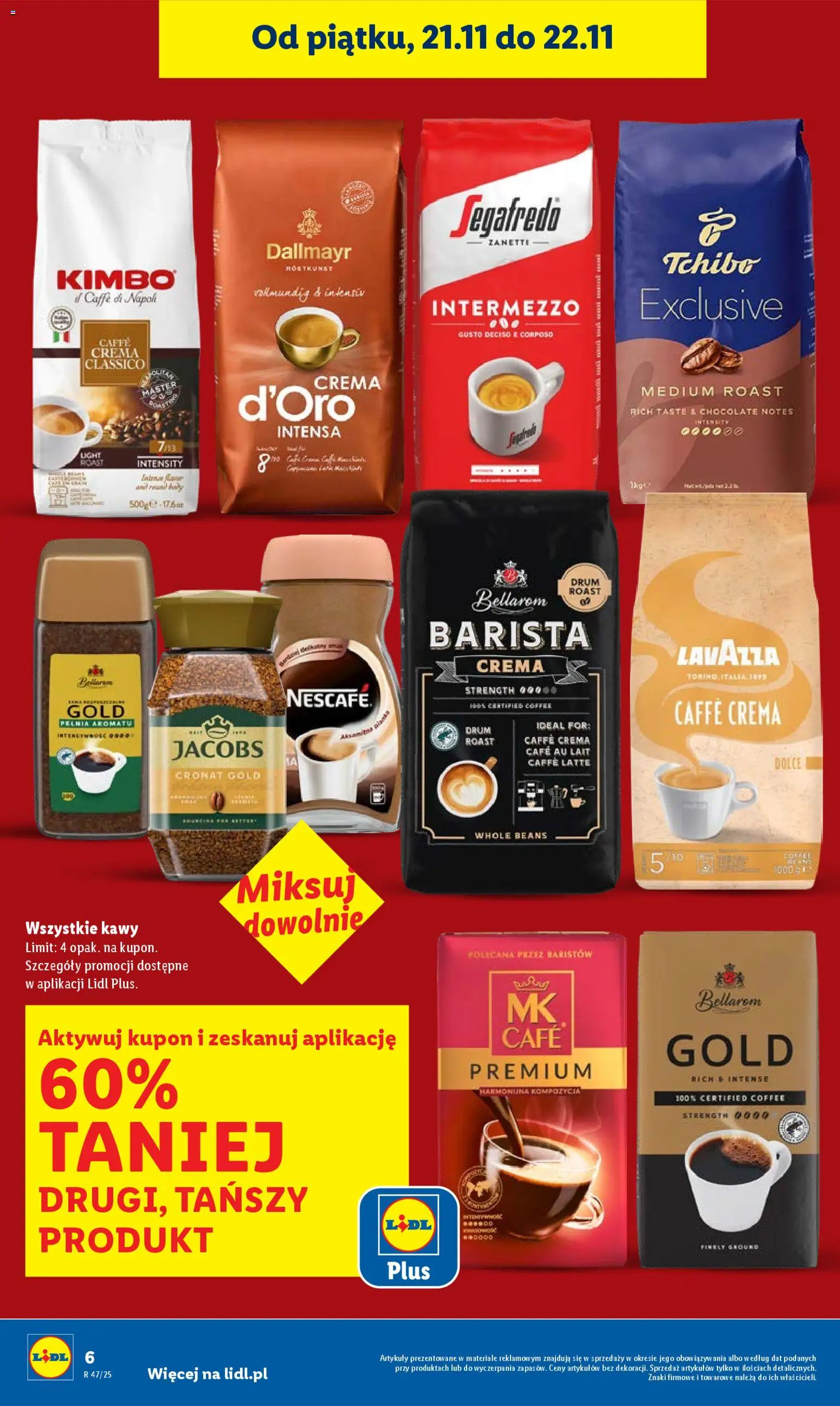 Lidl Gazetka od 20.11.2025 | Strona: 6 | Produkty: Lavazza crema, Nescafe, Lavazza, Tchibo exclusive