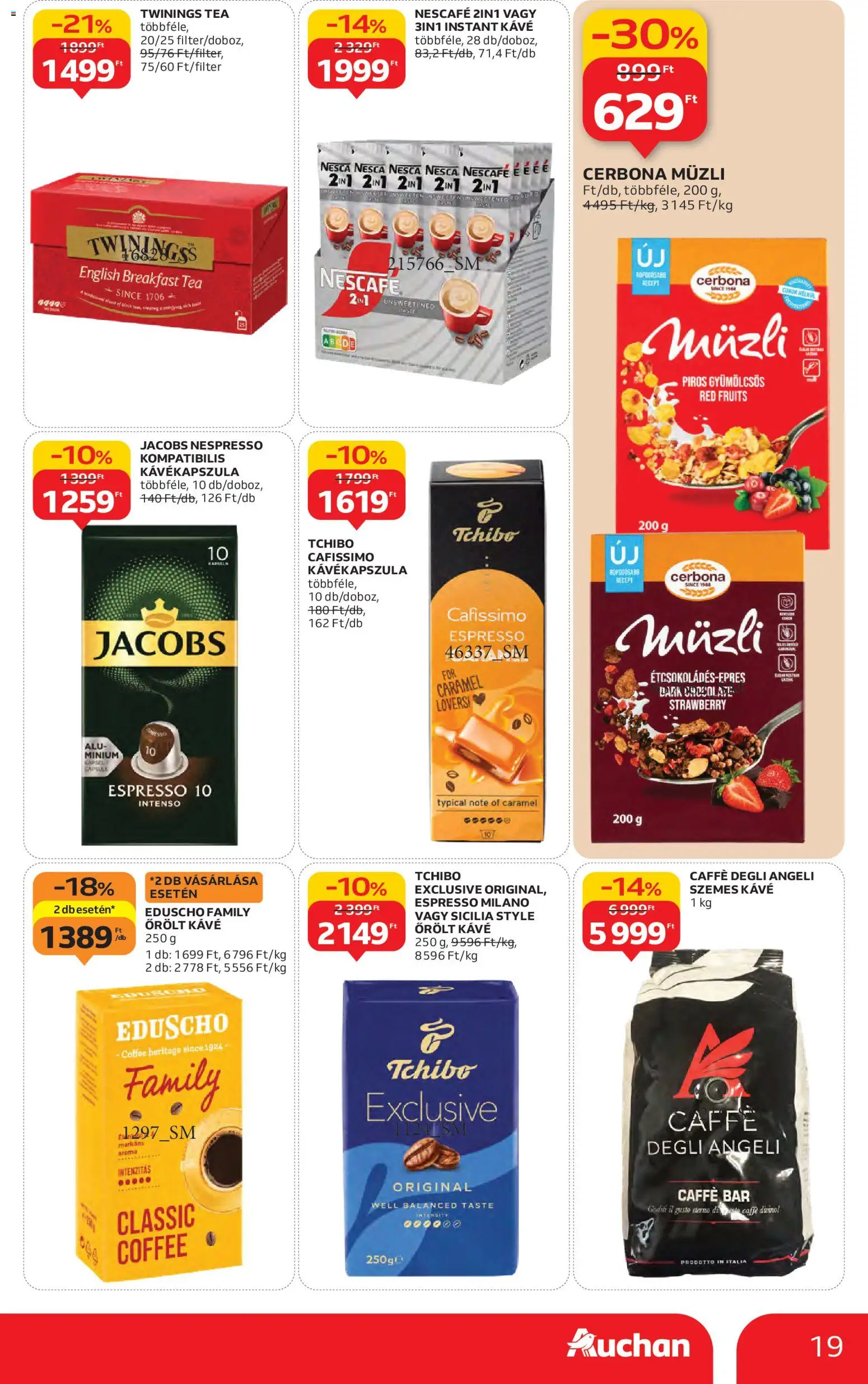 Auchan akciós ujság - amely érvényes a következő dátumtól: 06.11.2025 | Oldal: 19 | Termékek: Cafissimo, Tea, Szemes kávé, Cukor