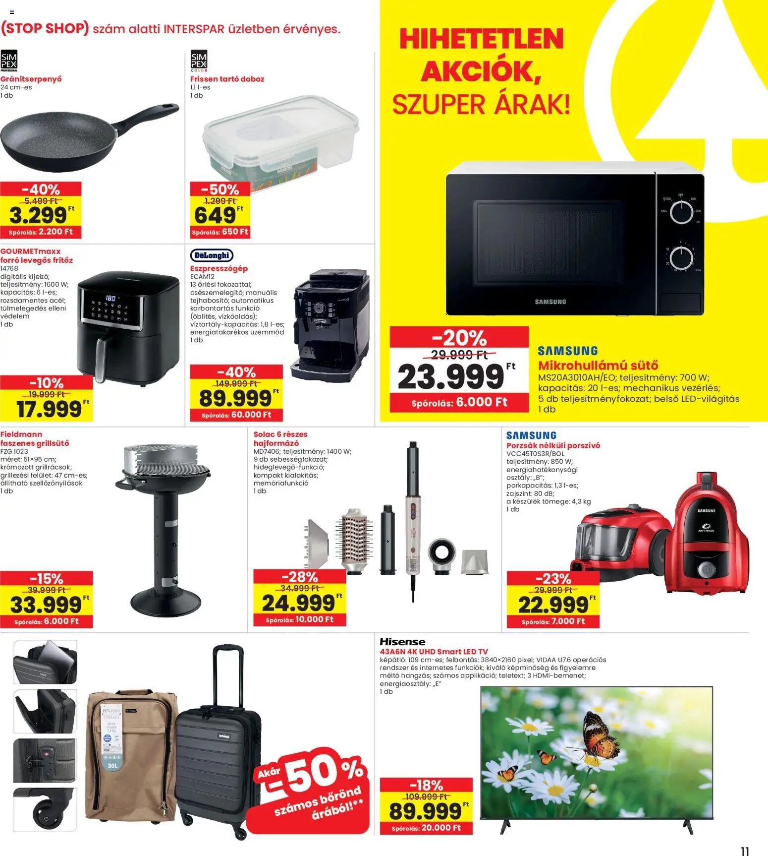 Interspar akciós ujság - amely érvényes a következő dátumtól: 26.03.2026 | Oldal: 11 | Termékek: Grillsütő, Bőrönd, Fritőz, Hajformázó