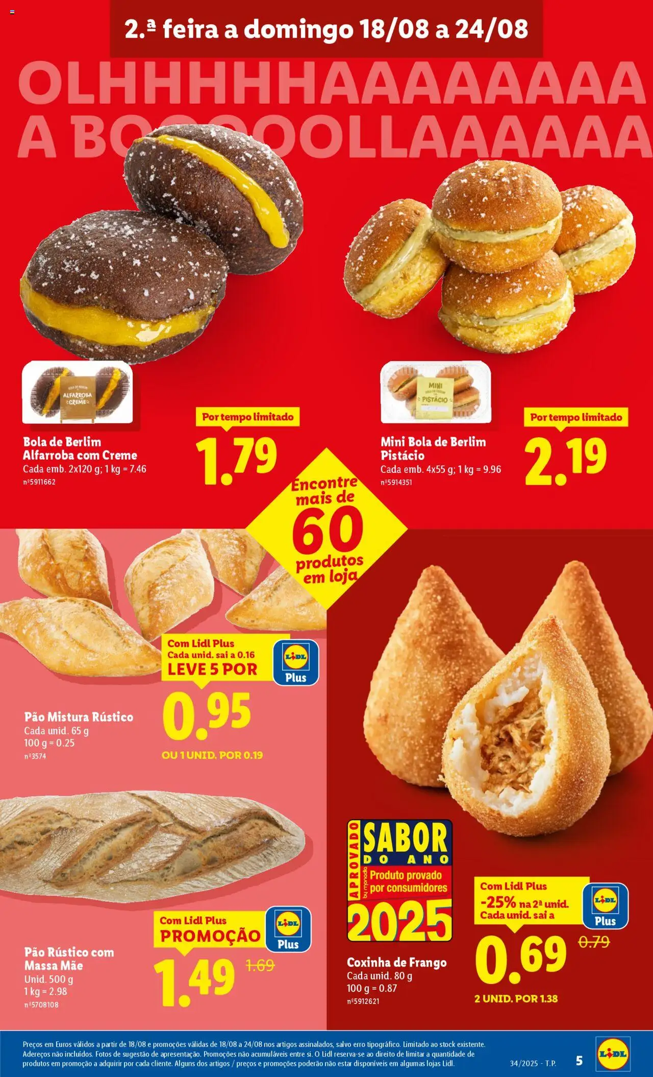 Lidl folheto │ válido de 18.08.2025 | Página: 5 | Produtos: Frango, Pão, Massa, Creme