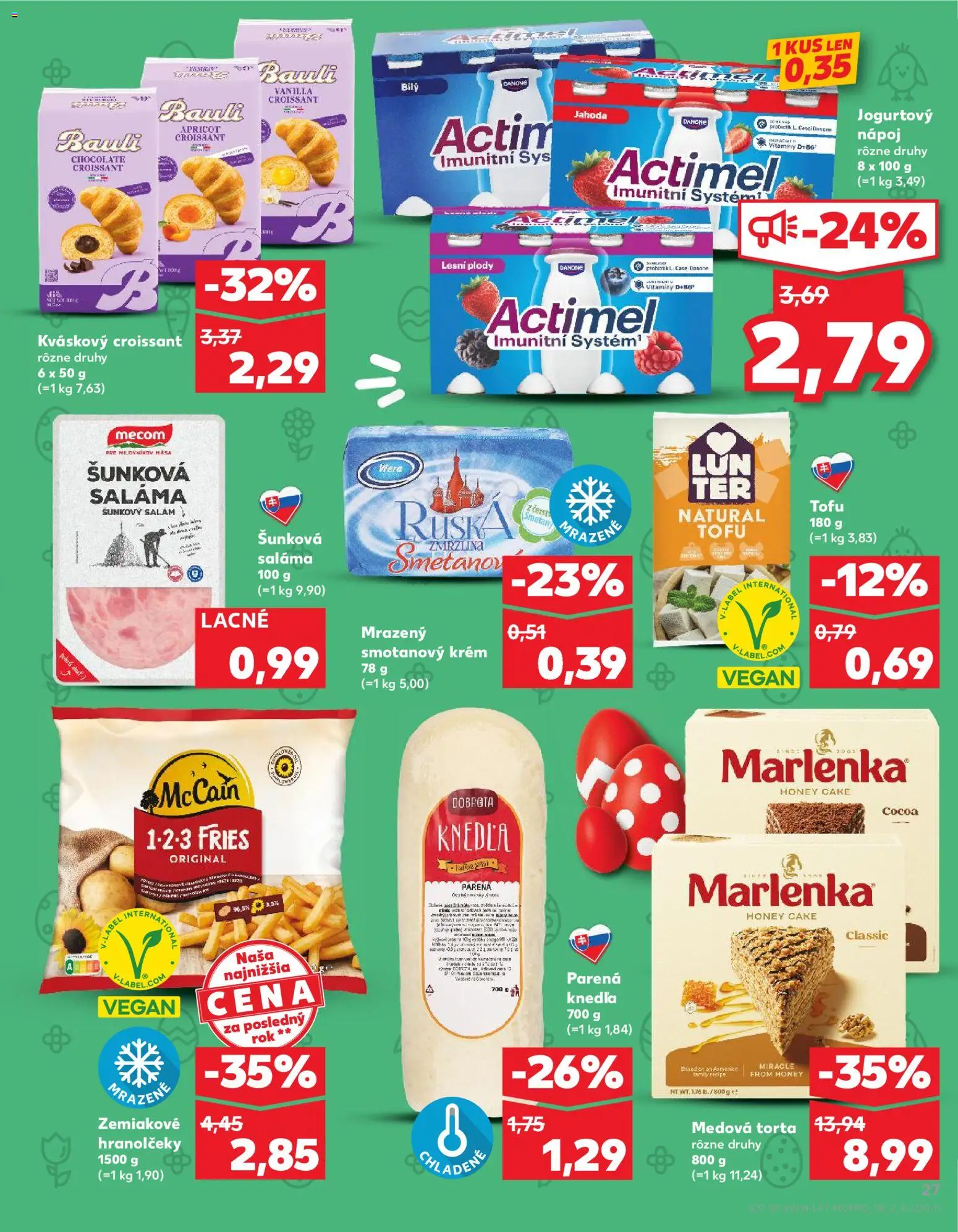 Nové Kaufland akcie – leták je platný od 01.04.2026 | Strana: 27 | Produkty: Saláma, Croissant, Tofu, Marlenka
