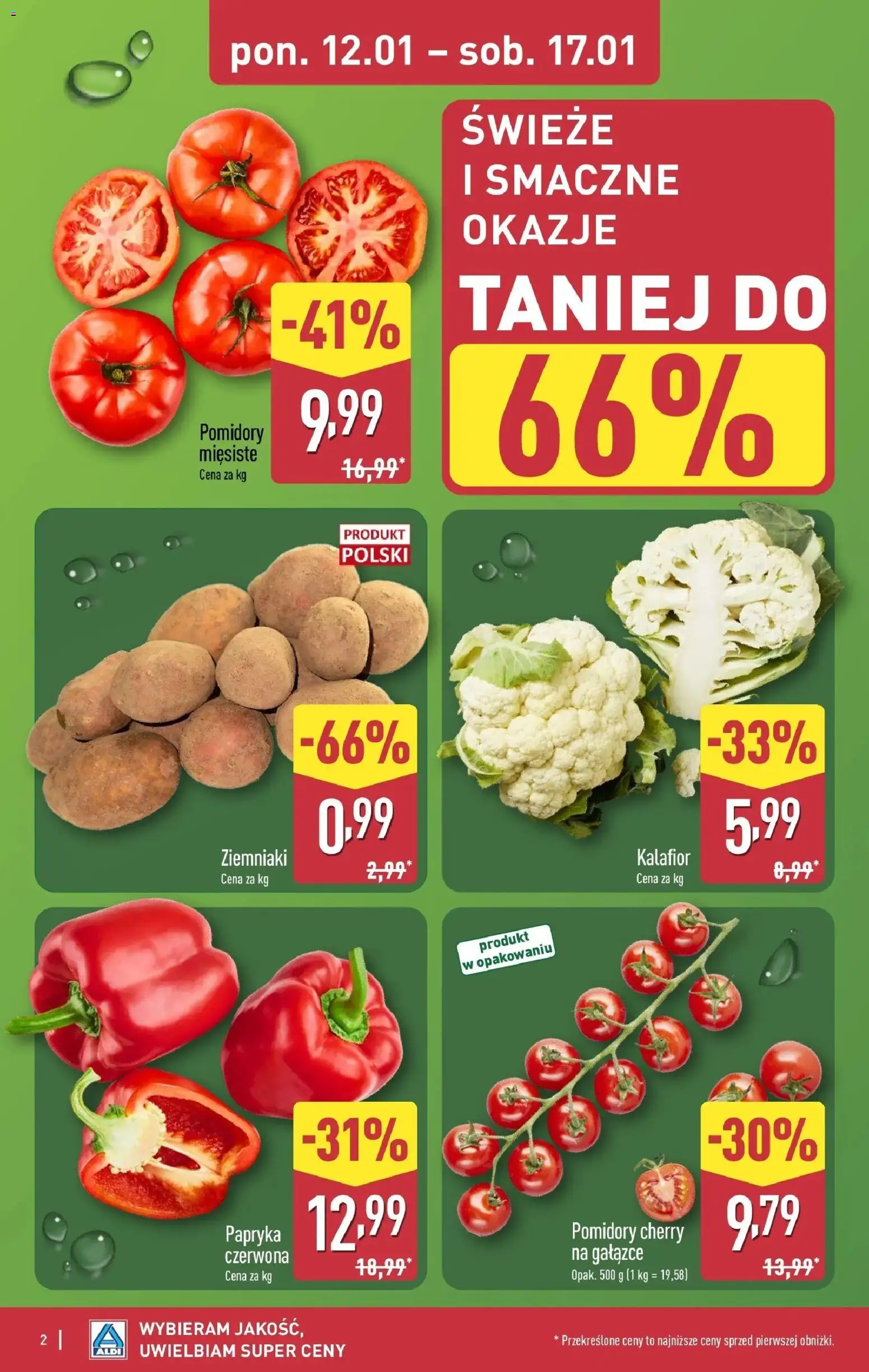 Aldi Gazetka od 12.01.2026 | Strona: 2 | Produkty: Kalafior, Papryka, Pomidory, Ziemniaki