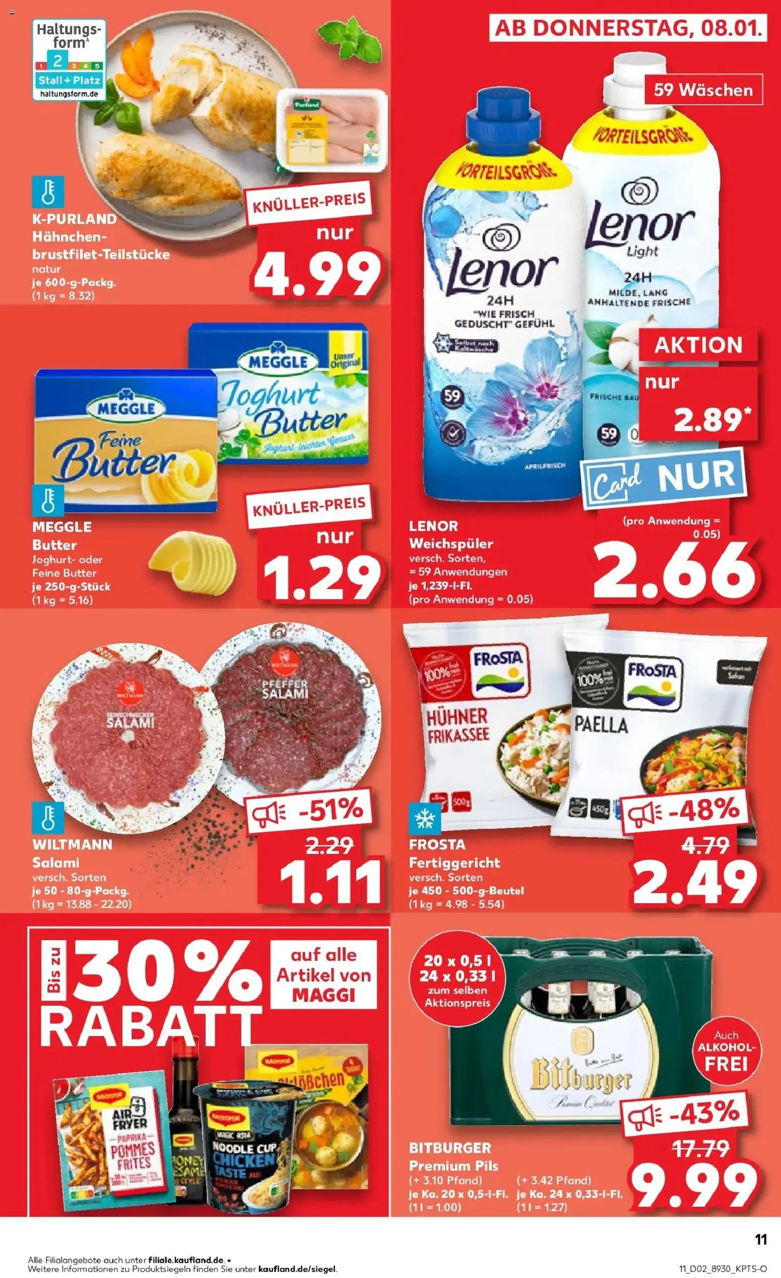 Kaufland prospekt Arnsberg	 – gültig ab 11.01.2026 | Seite: 11 | Produkte: Lenor, Bitburger, Weichspüler, Meggle butter