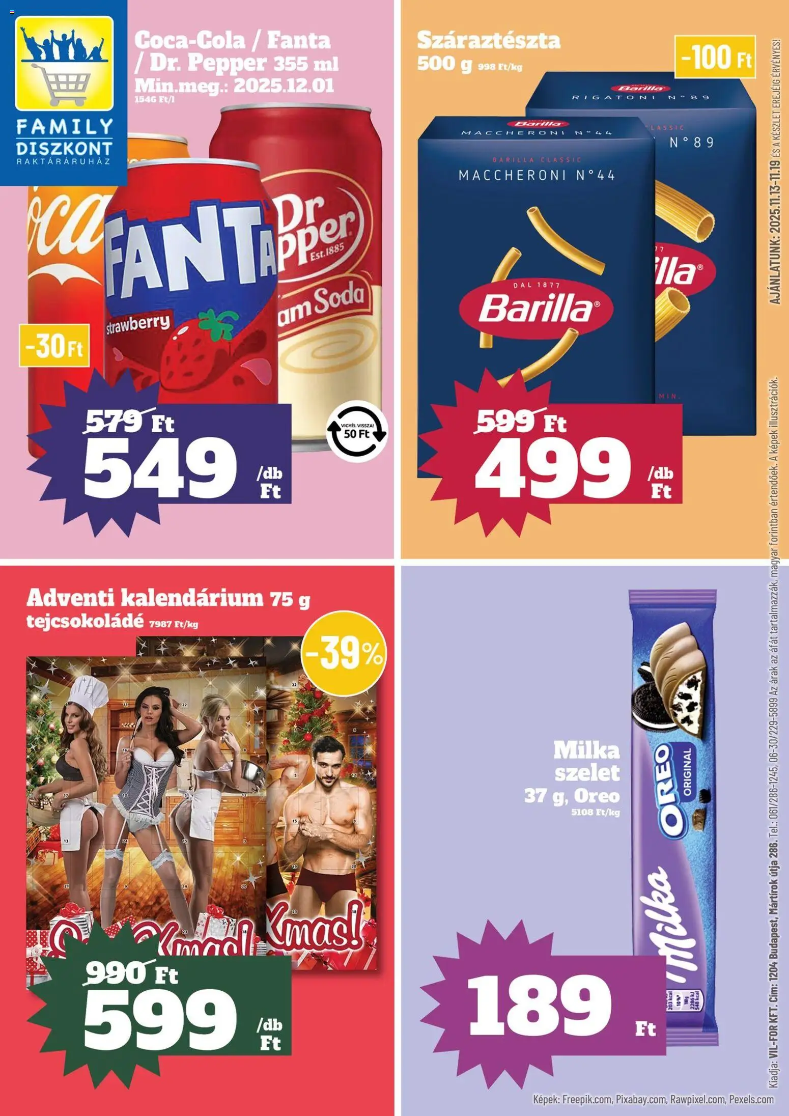 Family Diszkont akciós ujság - amely érvényes a következő dátumtól: 13.11.2025 | Oldal: 1 | Termékek: Fanta, Tejcsokoládé, Száraztészta