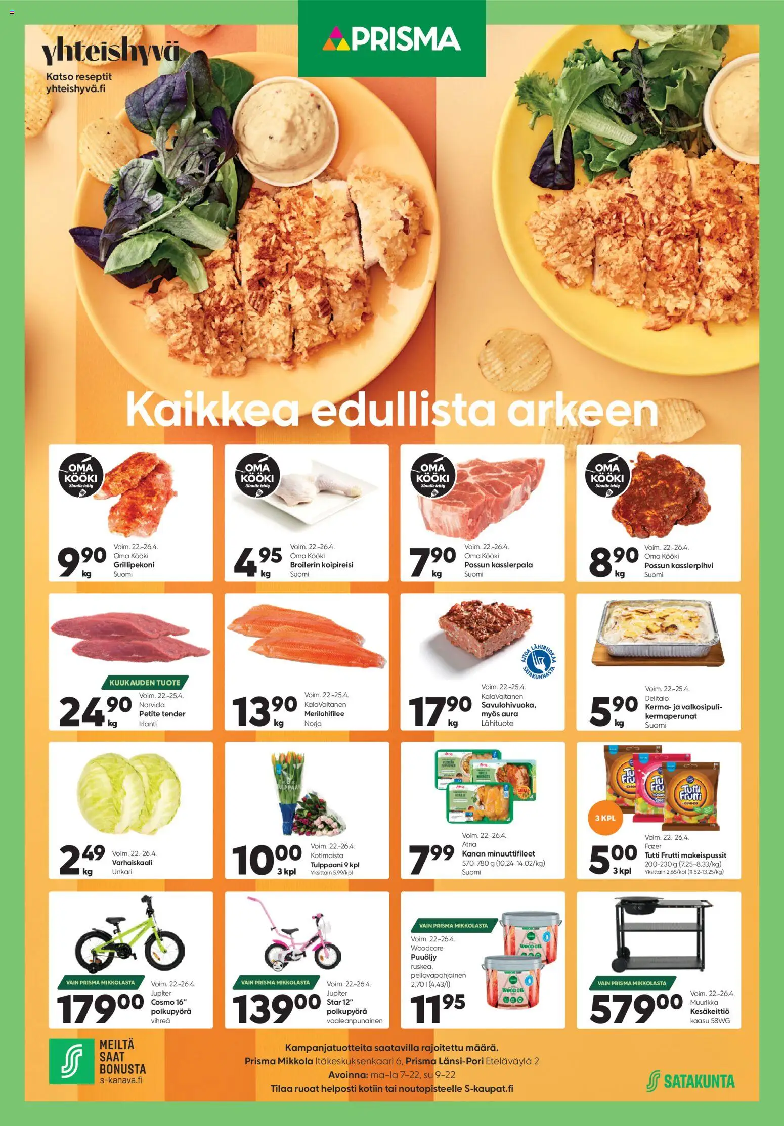 Prisma tarjoukset – voimassa 22.04.2026 alkaen | Sivu: 1 | Tuotteet: Makeispussit, Polkupyörä, Kerma, Tutti