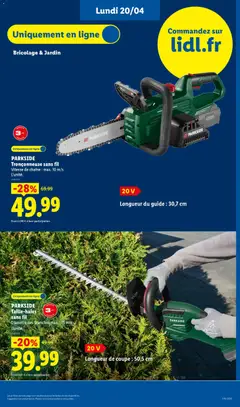 LIDL - Prévisualisation de PARKSIDE Tronçonneuse sans fil, Tronçonneuse sans fil, Vitesse de chaîne : max. 10 m/s, L'unité. valide à partir de 16.04.2026 | Page: 63