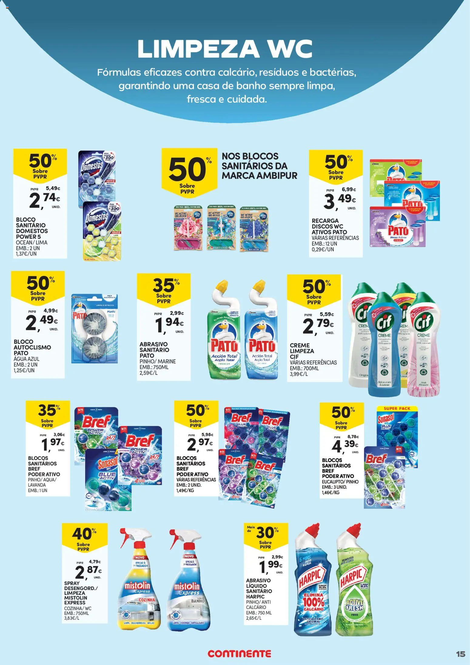 Continente - Açores Limpeza do Lar │ válido de 24.02.2026 | Página: 15 | Produtos: Agua, Casa de banho, Banho, Creme