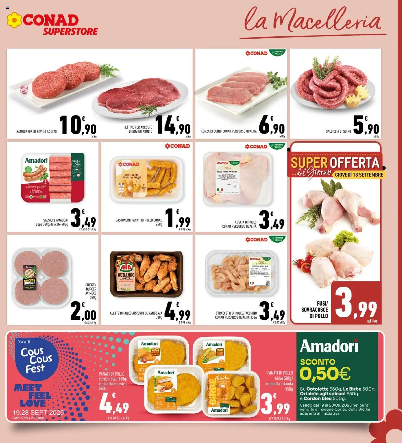 Volantino Conad del 10.09.2025 | Pagina: 7 | Prodotti: Bovino, Suino, Salsiccia, Spinaci