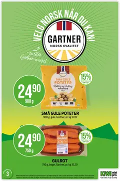 Forhåndsvisning av SMÅ GULE POTETER, 900 g, gule, Gartner, pr. kg 27,67 gyldig fra 19.01.2026 | Side: 23