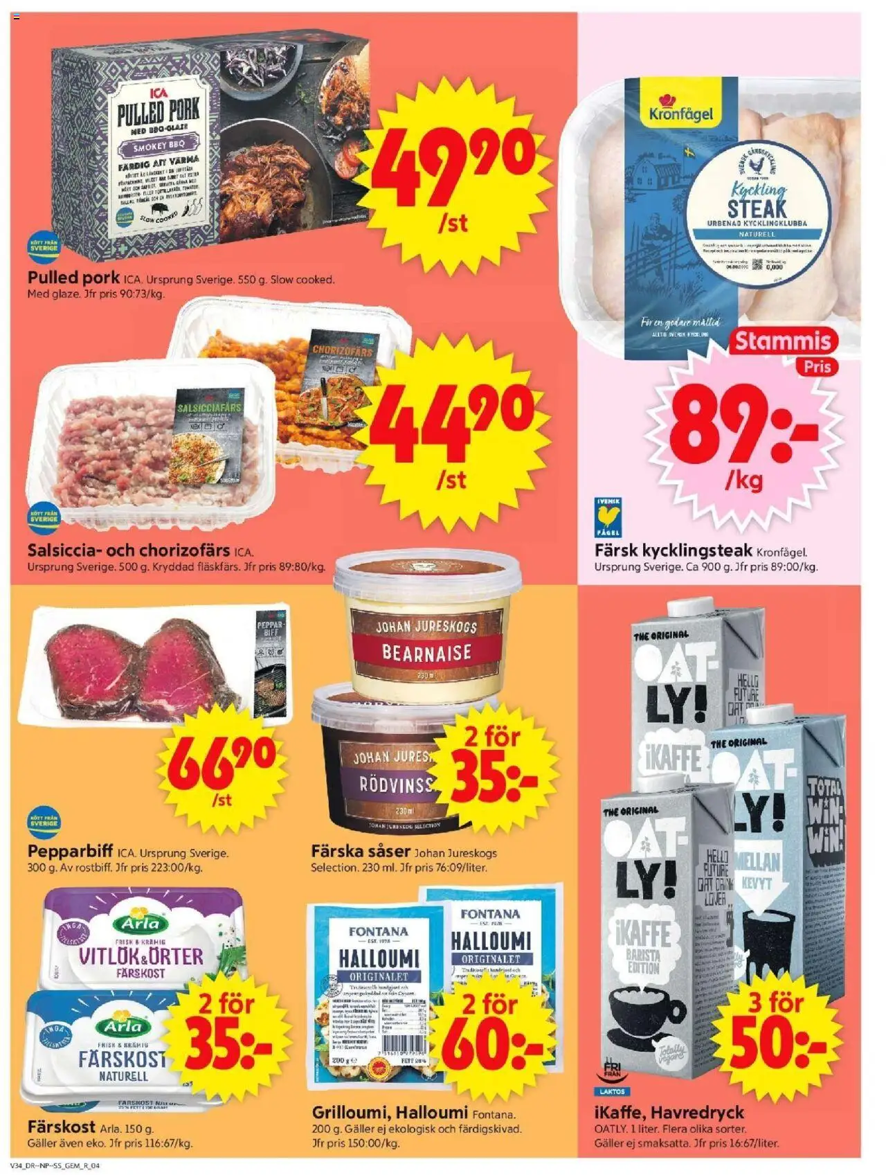 ICA Supermarket reklamblad aktuell från 18.08.2025 | Sida: 4 | Produkter: Kycklingklubba, Galler, Halloumi, Havredryck