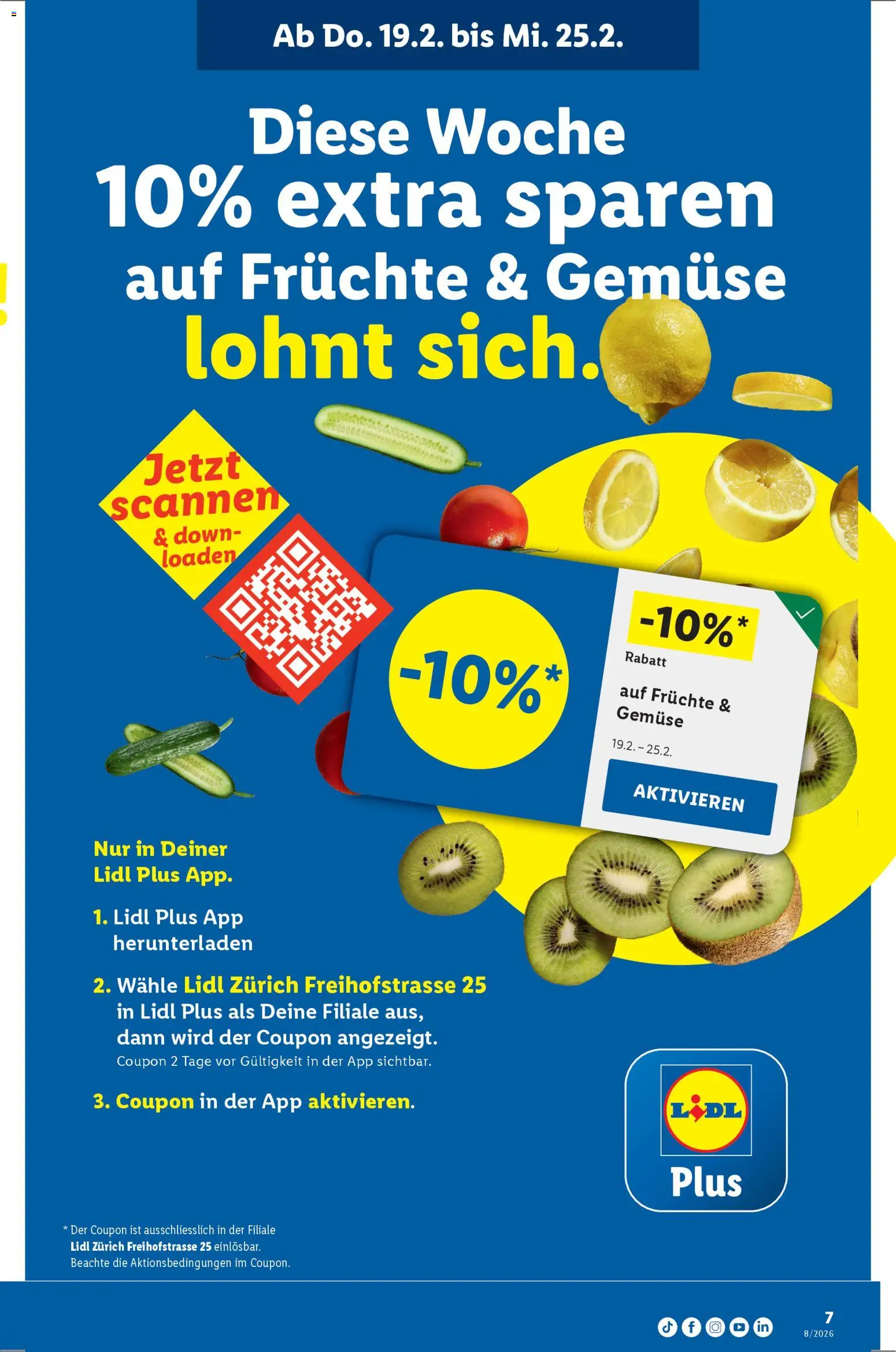 Lidl Aktionen Neueröffnung Zürich – gültig ab 19.02.2026 | Seite: 7 | Produkte: Gemüse, Früchte