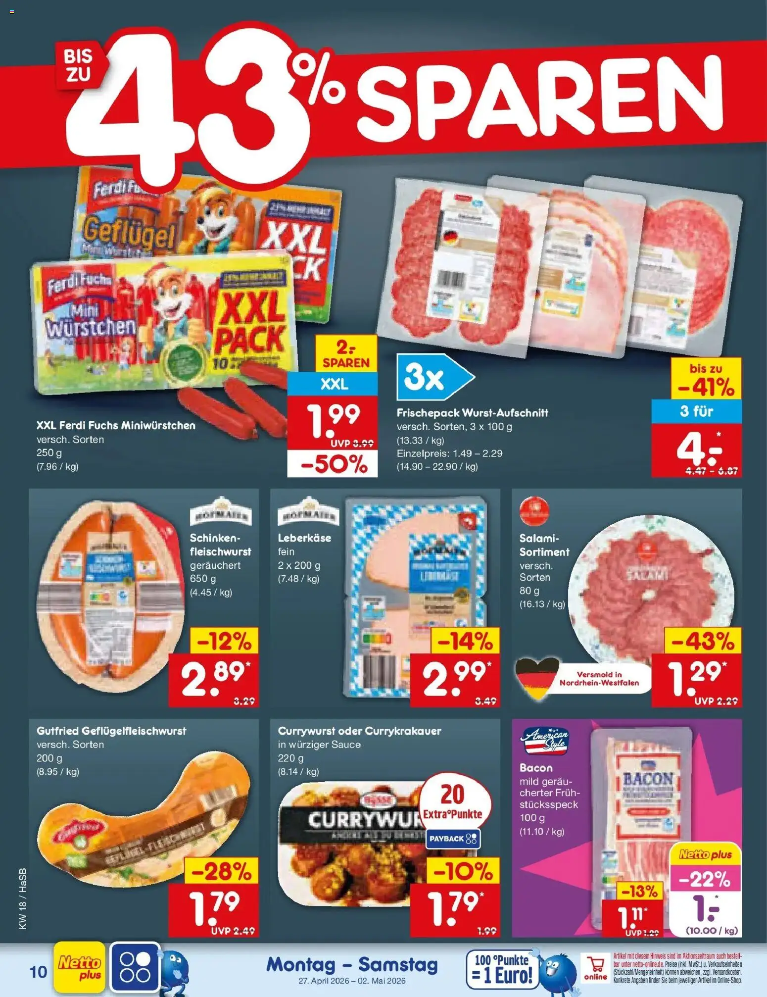 Netto Marken-Discount Prospekt Wuppertal	 – gültig ab 27.04.2026 | Seite: 12 | Produkte: Salami, Schinken, Leberkase