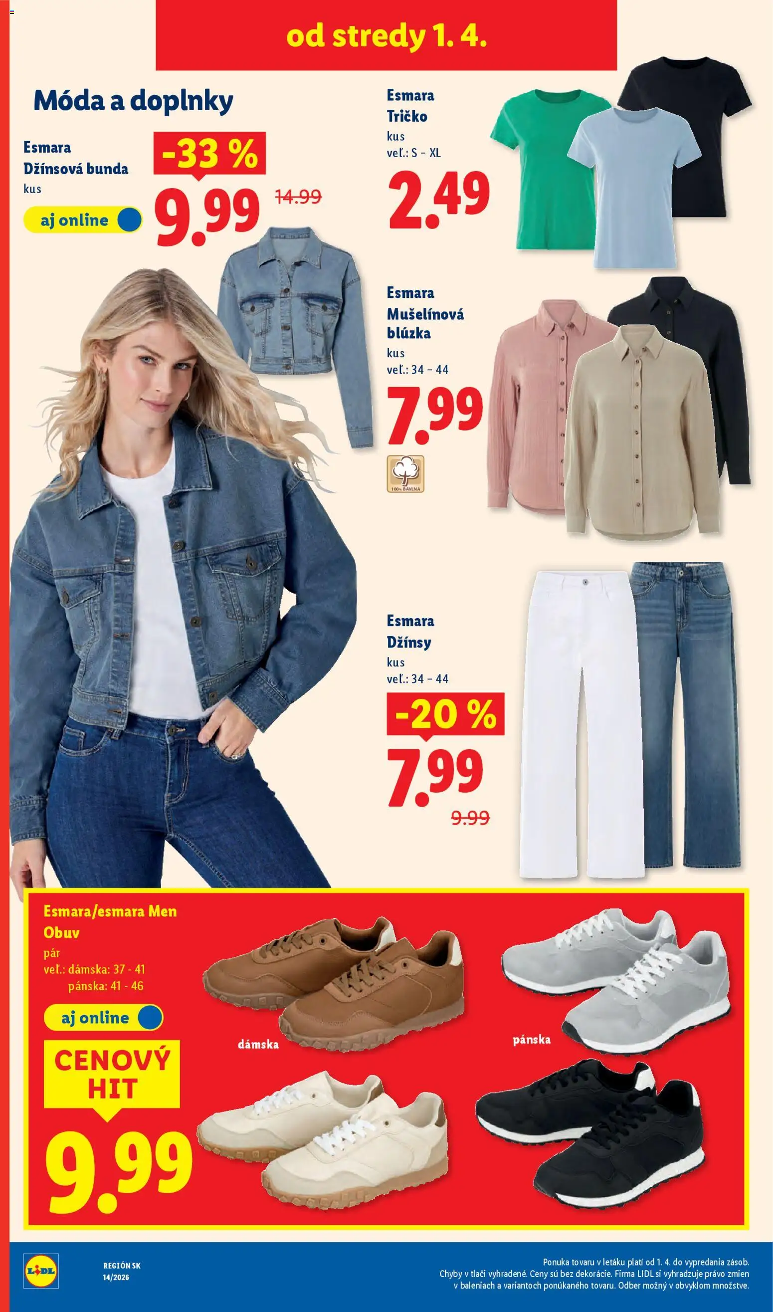 Nové Lidl akcie – leták je platný od 30.03.2026 | Strana: 100 | Produkty: Tričko, Blúzka, Bunda