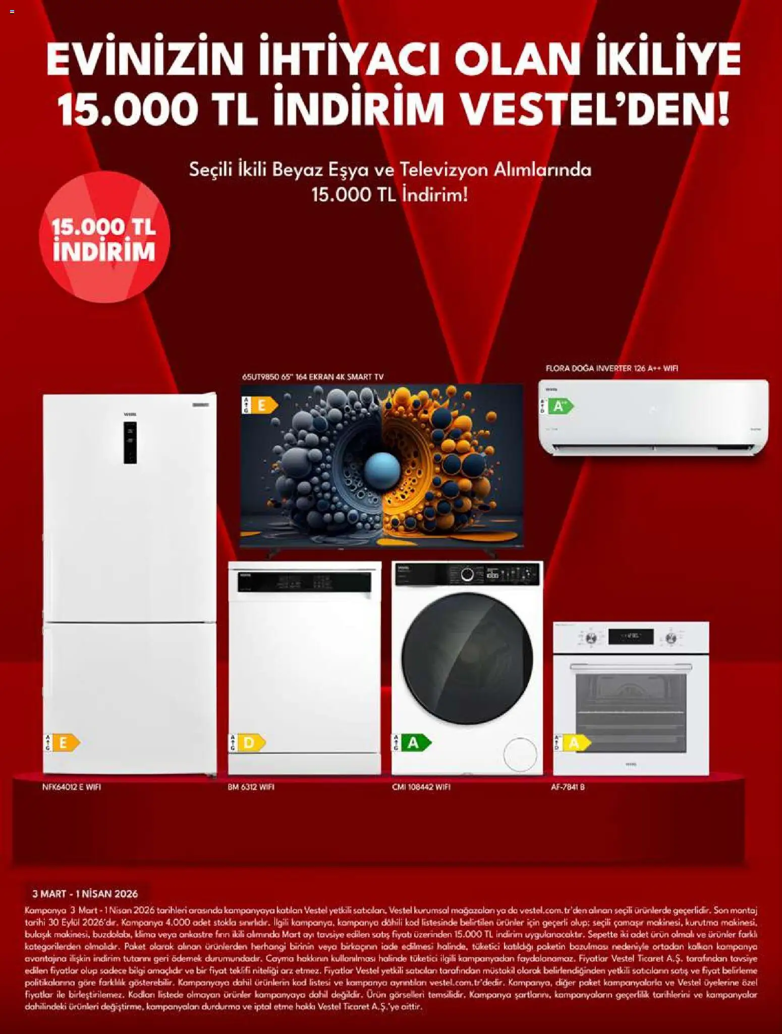 Vestel - Tüketici Elektroniği - 01.03.2026 tarihinden itibaren geçerlidir | Sayfa: 13 | Ürünler: Kalkan, TV, Televizyon, Klima