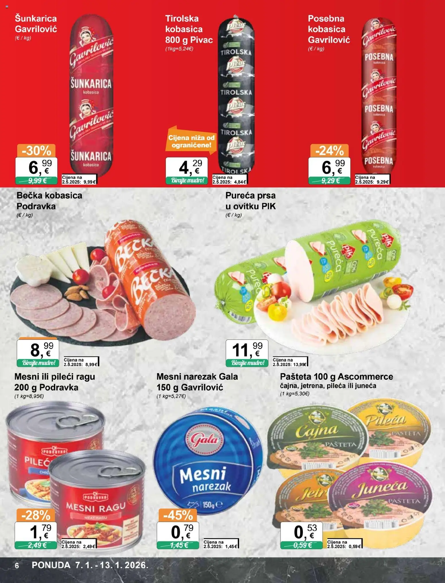 KTC katalog | vrijedi od 07.01.2026 | Stranica: 6 | Proizvodi: Podravka, Narezak, Pašteta, Kobasica