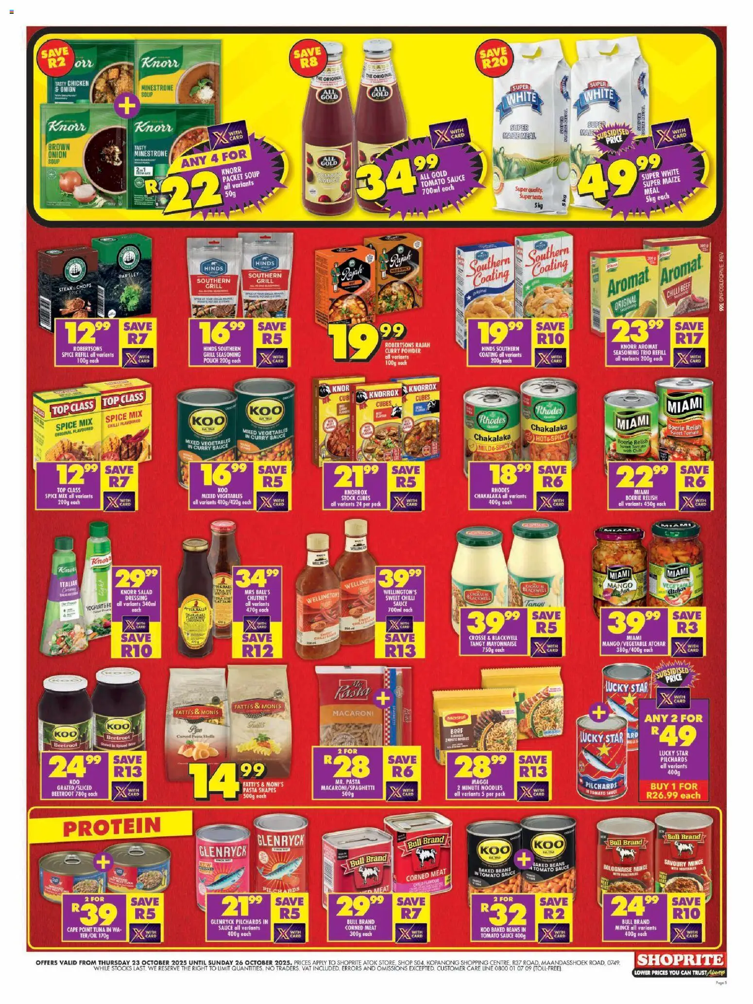 New Shoprite catalogue – valid from 23.10.2025 | Page: 5 | Products: Detergente líquido, Beef, Seasoning, Vegetables