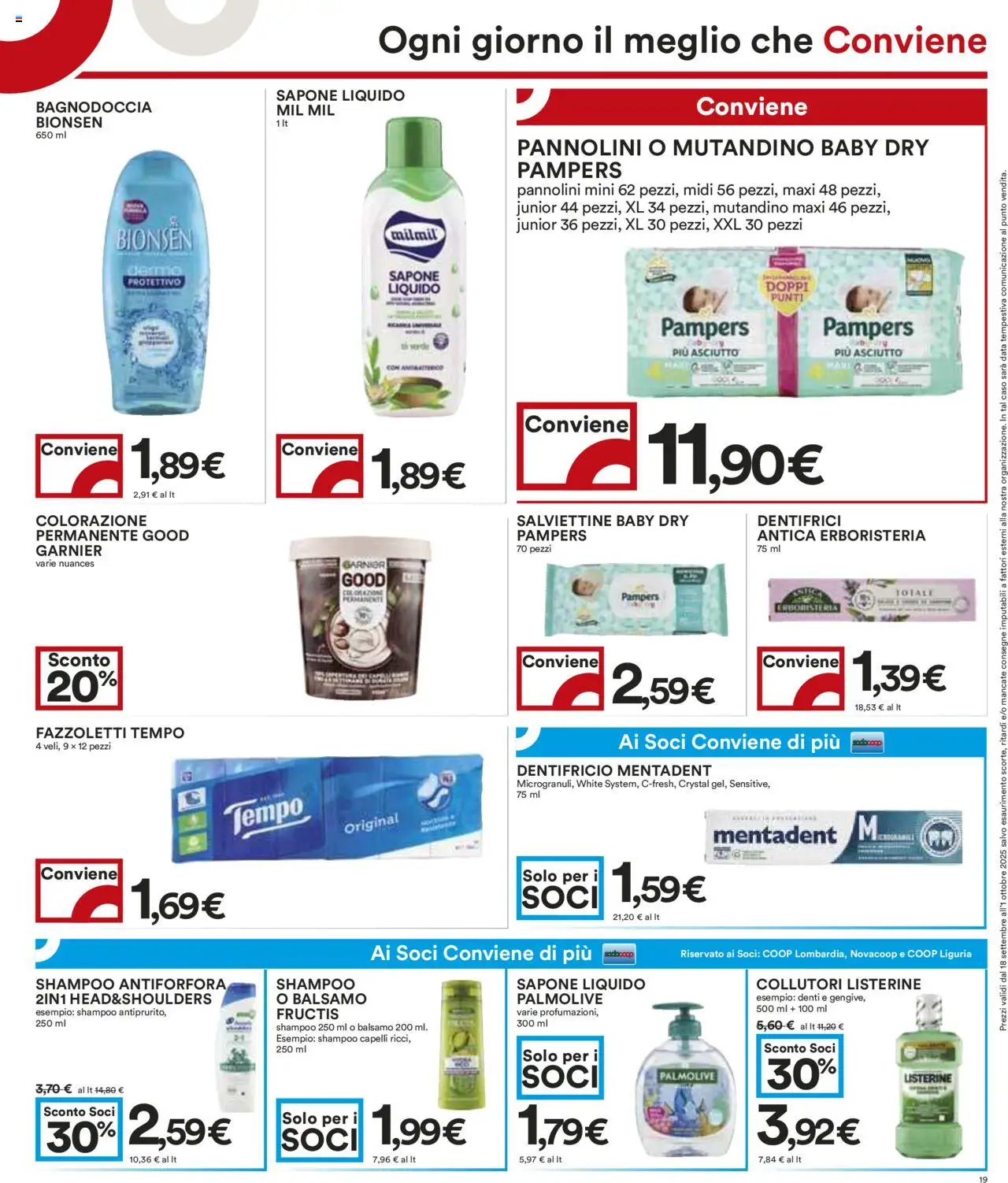 Volantino COOP del 18.09.2025 | Pagina: 19 | Prodotti: Balsamo, Pannolini, Sapone, Dentifricio