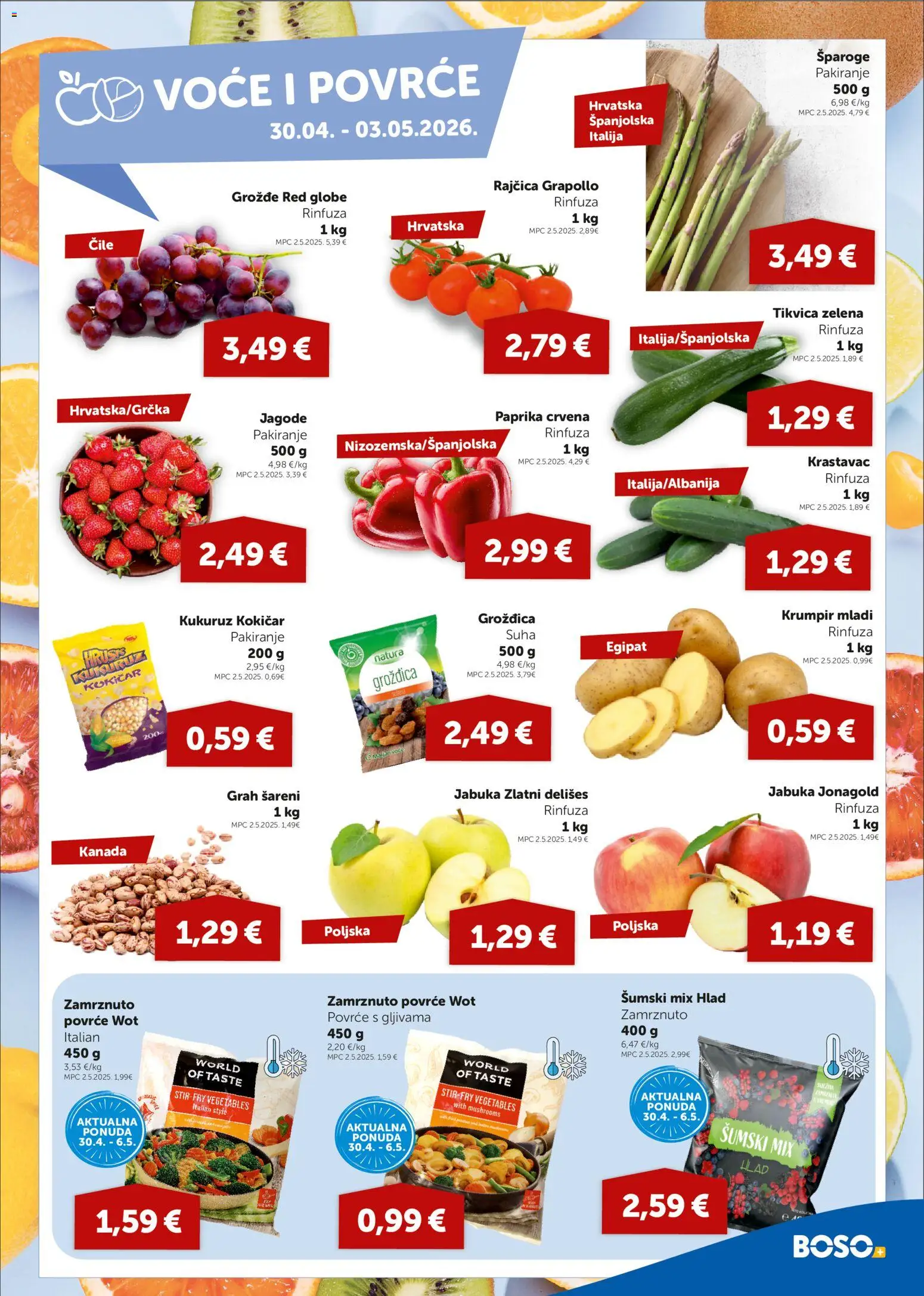 Boso katalog | vrijedi od 30.04.2026 | Stranica: 3 | Proizvodi: Kukuruz, Grah, Krastavac, Jabuka