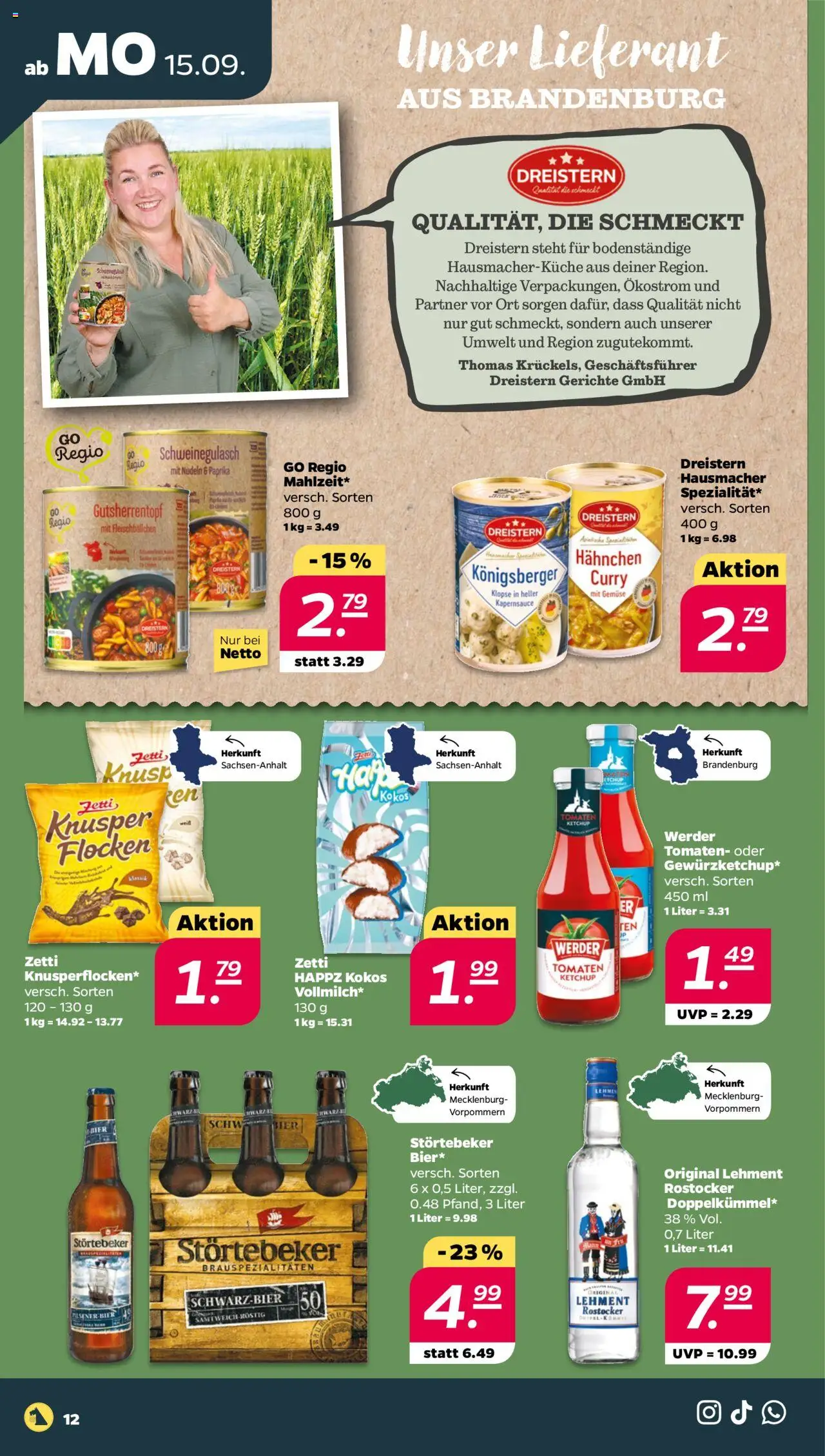 Netto Prospekt 	 – gültig ab 15.09.2025 | Seite: 12 | Produkte: Hahnchen, Paprika, Nudeln, Flocken