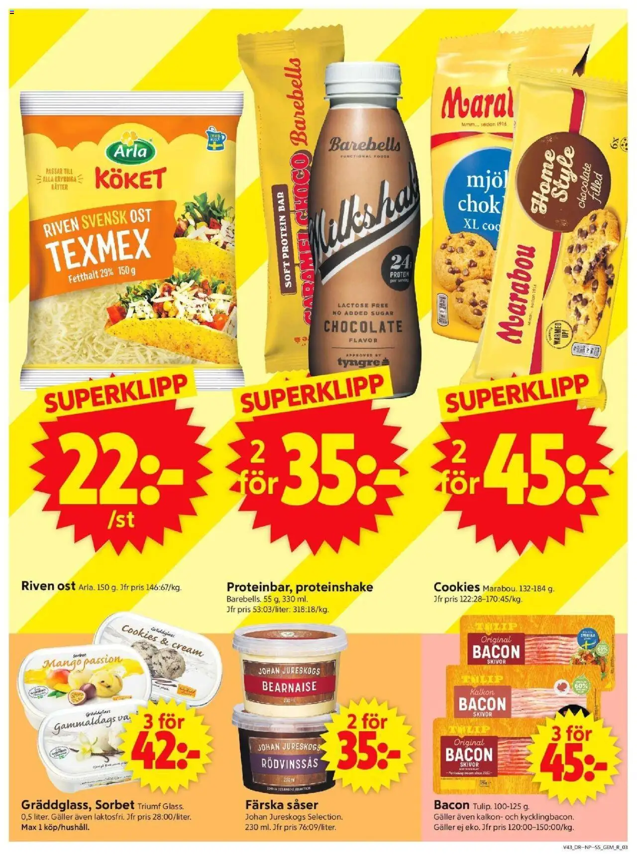 ICA Supermarket reklamblad aktuell från 20.10.2025 | Sida: 3 | Produkter: Bacon, Galler, Ost, Mango
