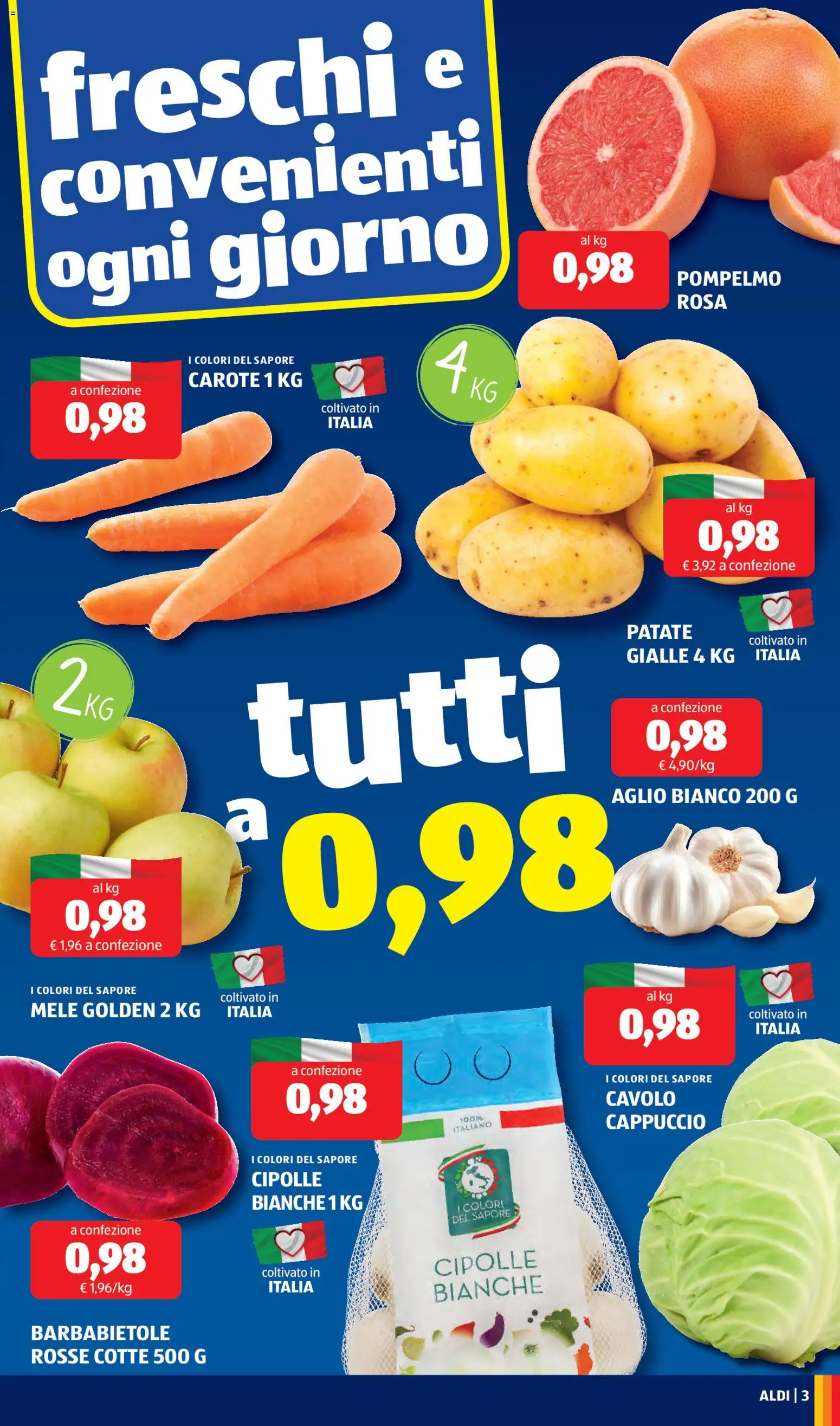 Volantino Aldi del 09.02.2026 | Pagina: 3 | Prodotti: Mele, Carote, Aglio, Cappuccio