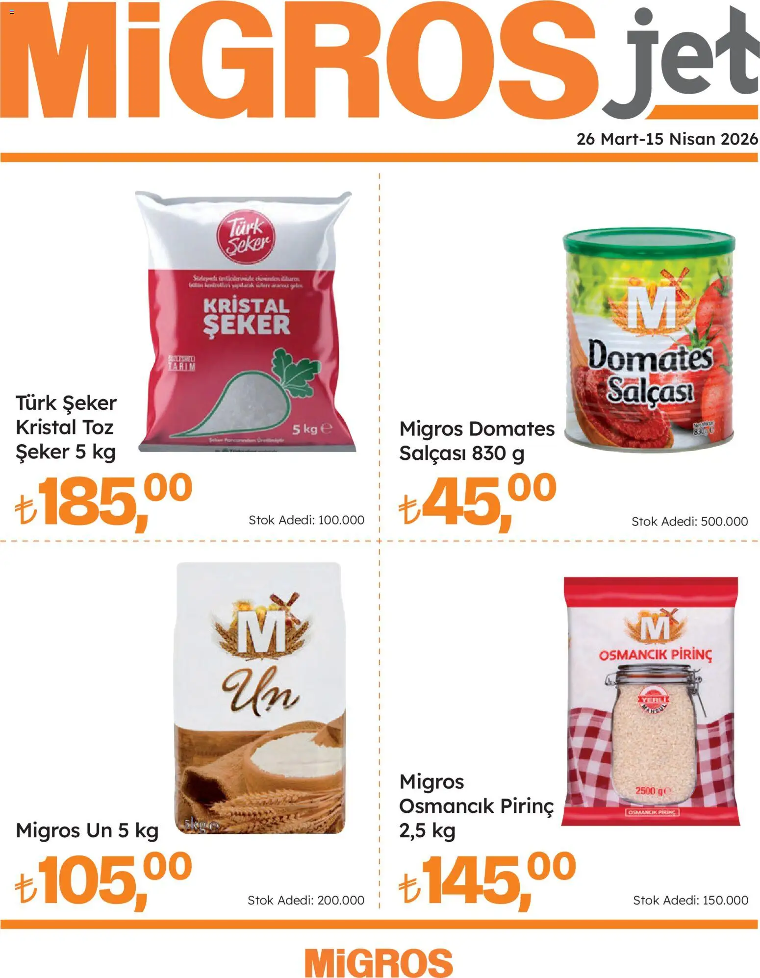 Migros Katalog - Migros Jet Dijital - 26.03.2026 tarihinden itibaren geçerlidir | Sayfa: 1 | Ürünler: Domates, Pirinç, Şeker