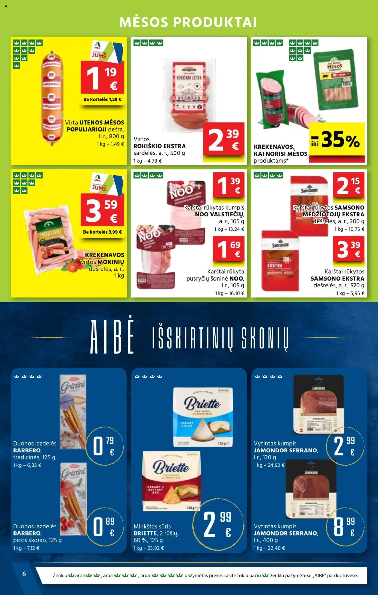 AIBE akcijos nuo 13.11.2025 | Puslapis: 6 | Prekių: Sūris, Kumpis, Vytintas kumpis