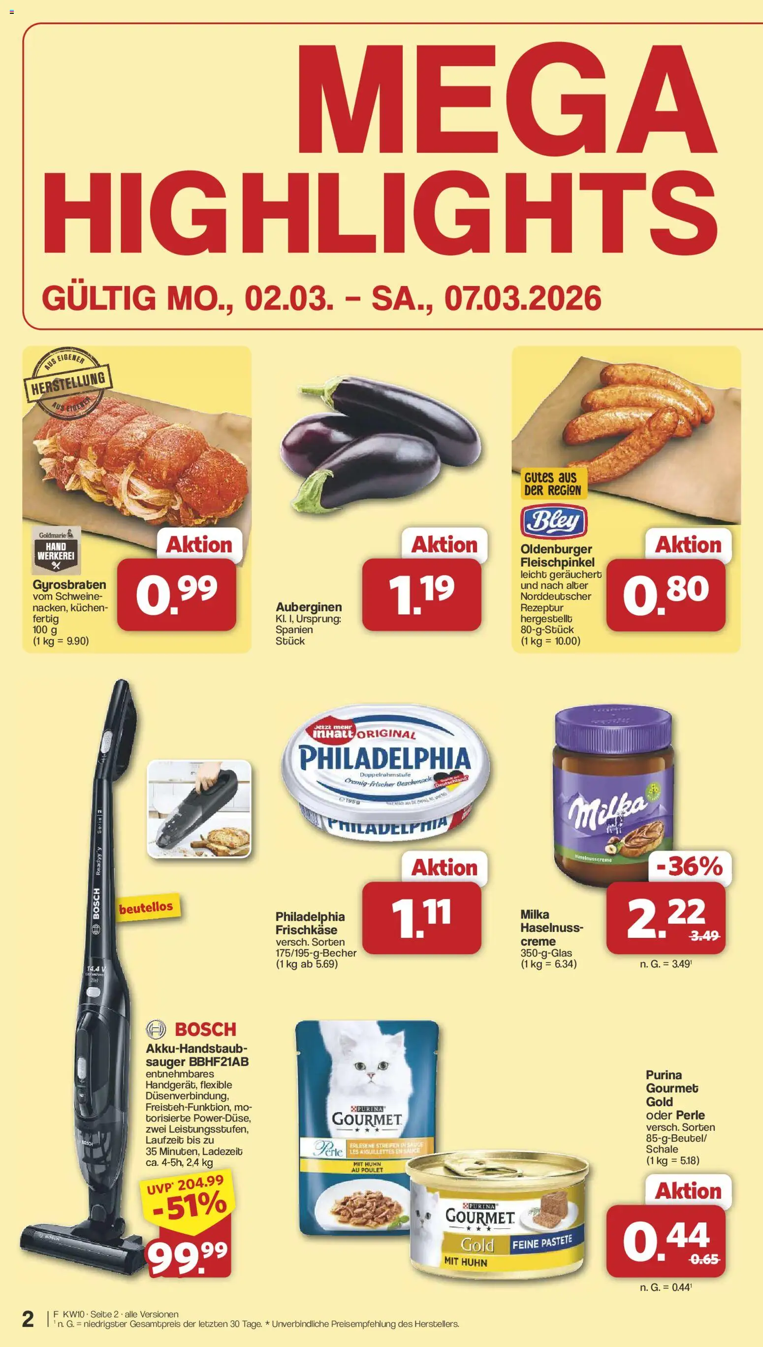 Famila Nordwest Prospekt 	 – gültig ab 02.03.2026 | Seite: 2 | Produkte: Bosch, Philadelphia, Milka, Frischkase