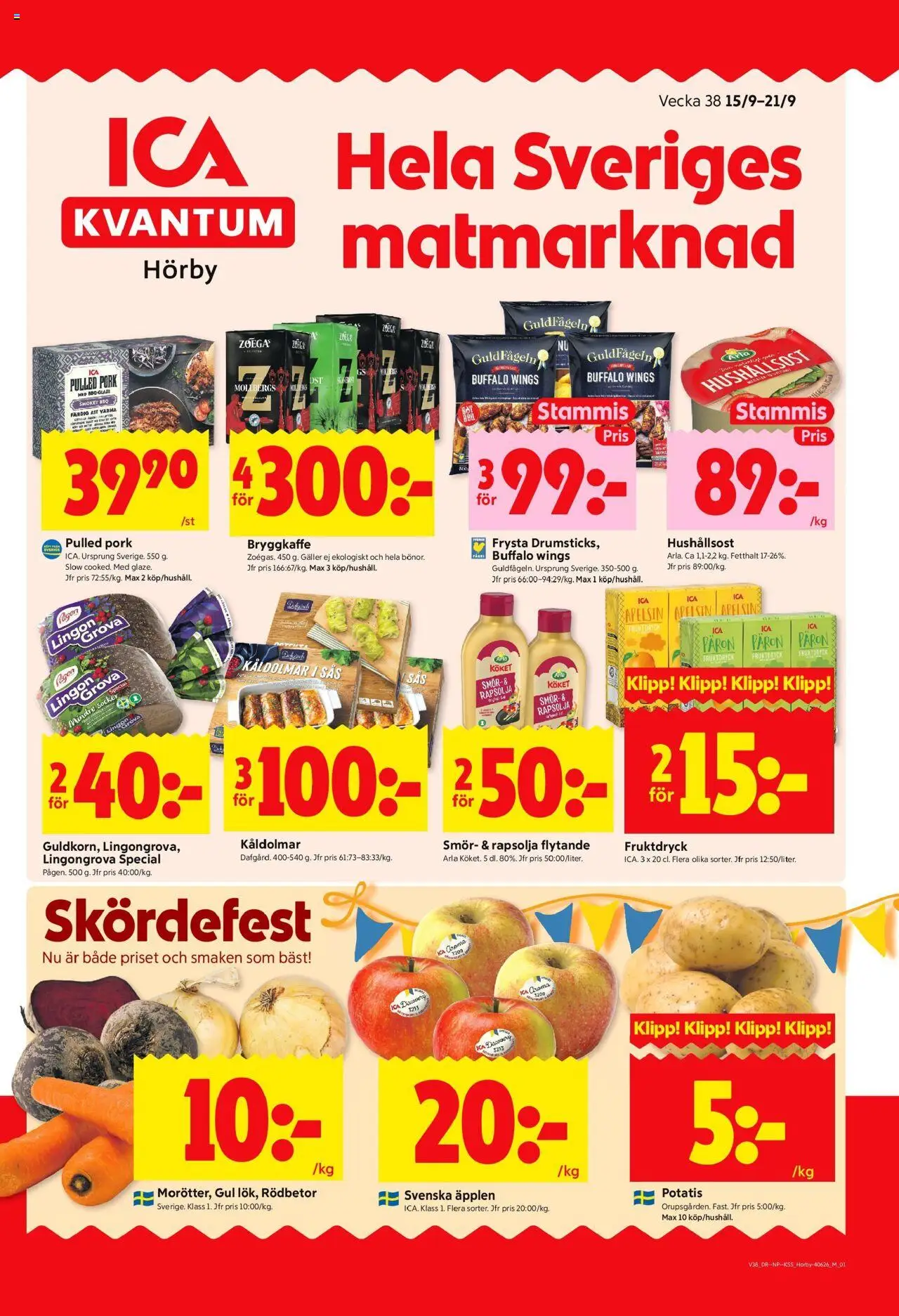 ICA Kvantum reklamblad aktuell från 15.09.2025 | Sida: 1 | Produkter: Galler, Smör, Äpplen, Apelsin