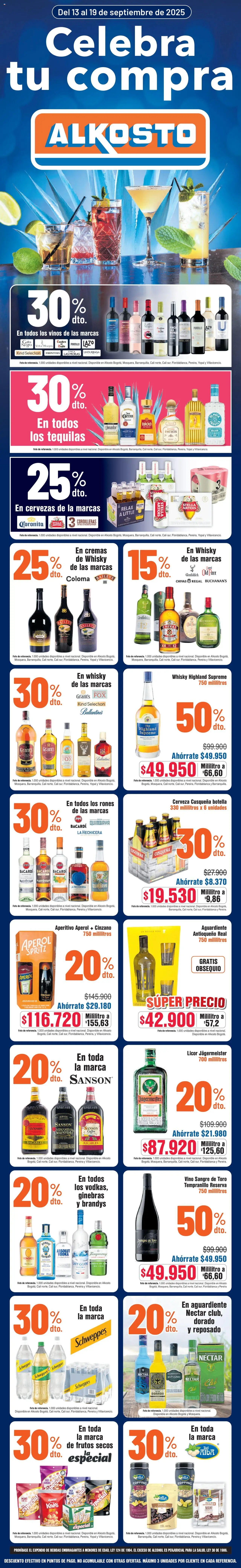 Alkosto folleto │ válido desde el 13.09.2025 | Página: 1 | Productos: Cerveza, Frutos secos, Vodka, Ψωμί ολικής άλεσης