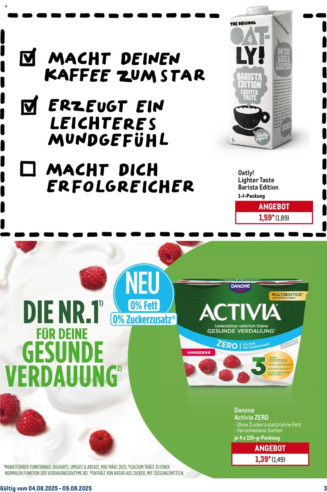 Metro Starke Marken - gültig ab dem 04.08.2025 | Seite: 3 | Produkte: Activia, Danone activia, Kaffee, Himbeere
