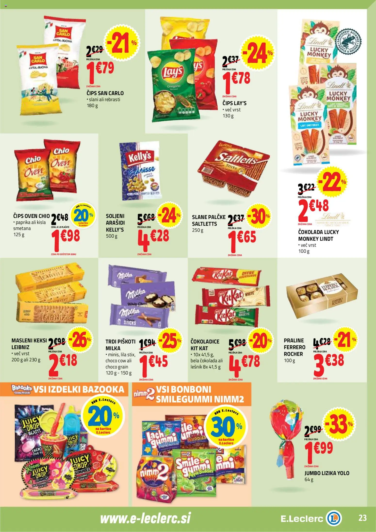 Novi E.leclerc katalog ponudbe – veljaven od 11.03.2026 | Stran: 23 | Izdelki: Cokolada, Cips, Smetana, Piskoti