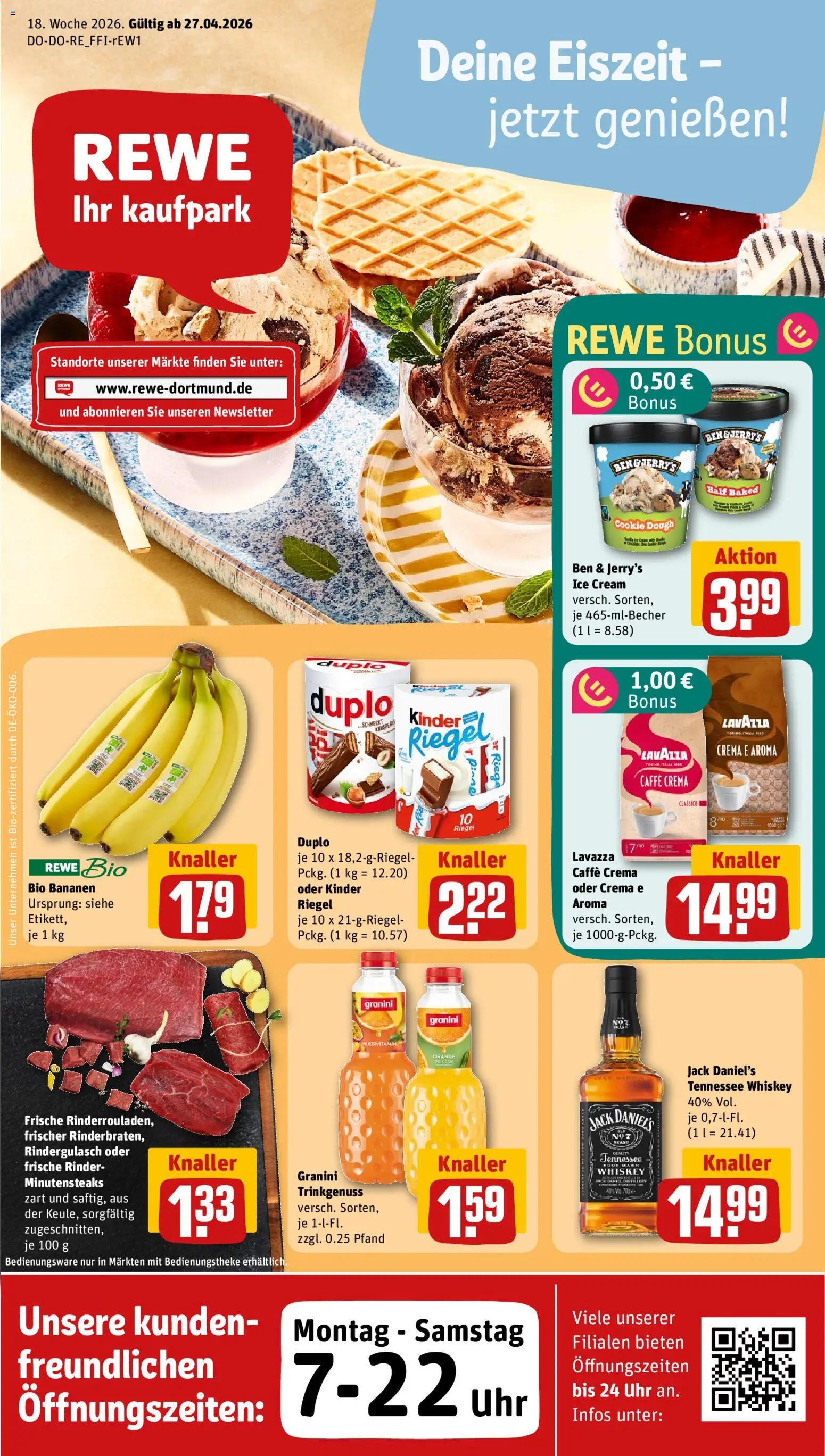 Rewe ihr Kaufpark Prospekt 	 – gültig ab 27.04.2026 | Seite: 1 | Produkte: Bananen, Jack Daniel's, Whiskey, Uhr