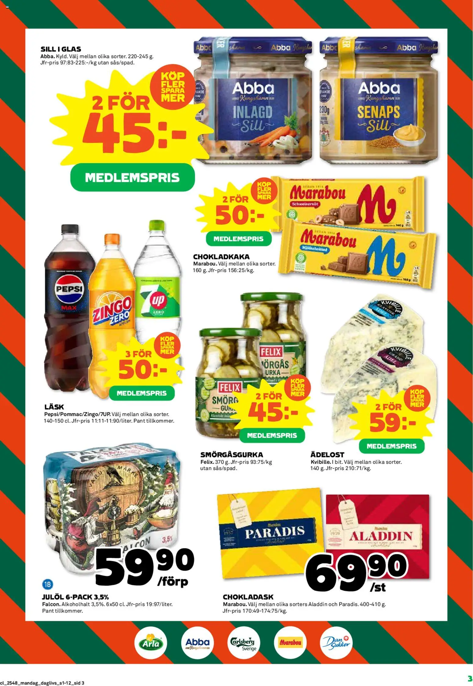 Coop Daglivs reklamblad aktuell från 24.11.2025 | Sida: 3 | Produkter: Zingo, Chokladkaka, Pepsi, Sill