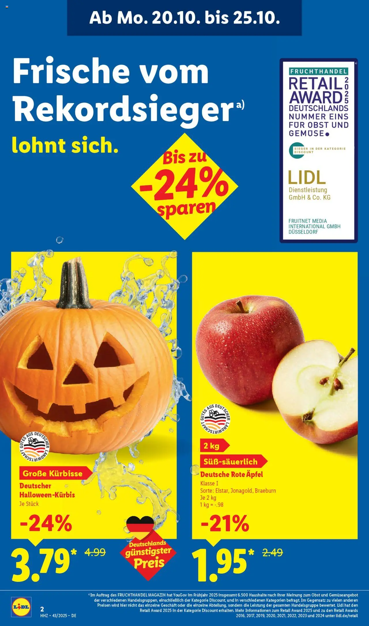 Lidl Prospekt Bernsdorf – gültig ab 20.10.2025 | Seite: 2 | Produkte: Äpfel, Gemüse, Obst
