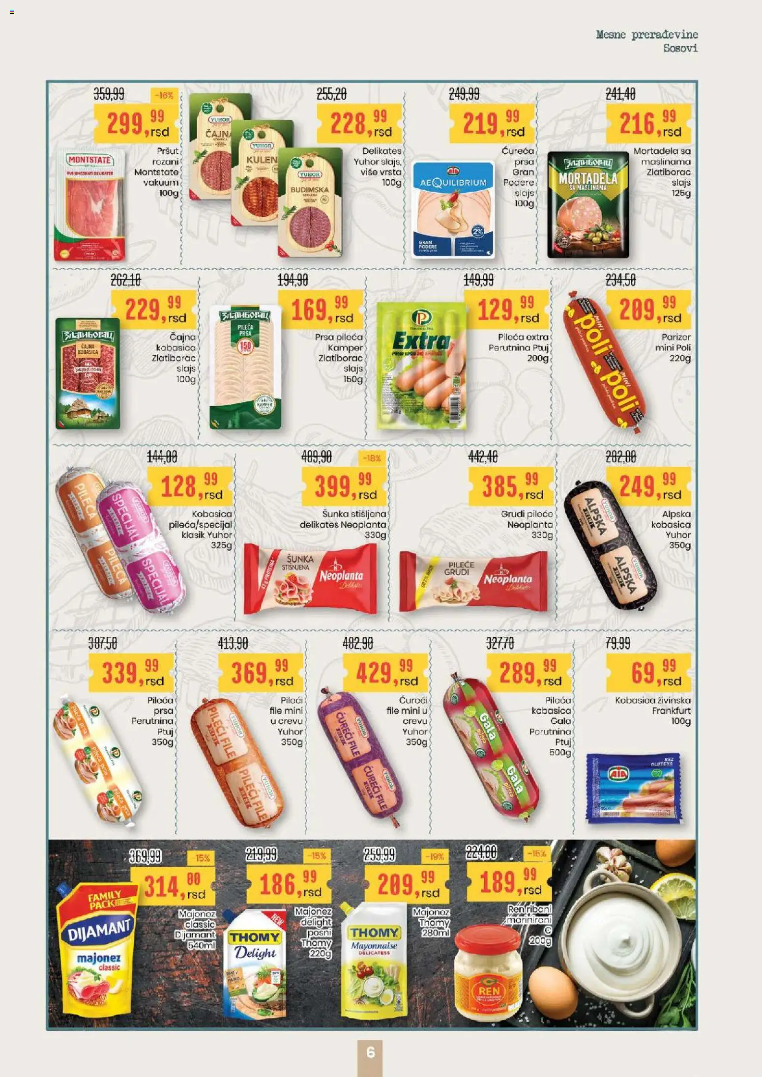Aroma Market katalog - važi od 19.03.2026 | Strana: 6 | Proizvode: Majonez, Parizer, Pileći file, Šunka