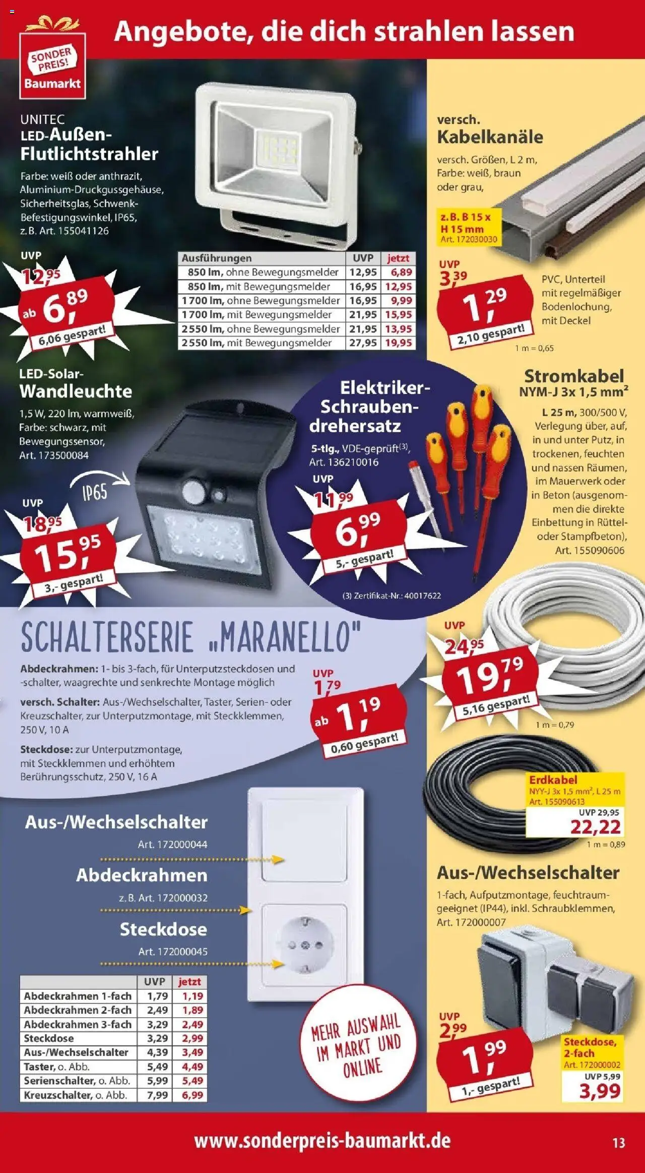 Sonderpreis Baumarkt - Wiedereröffnung Wenden - gültig ab dem 13.05.2025 | Seite: 13 | Produkte: Steckdose, Wandleuchte