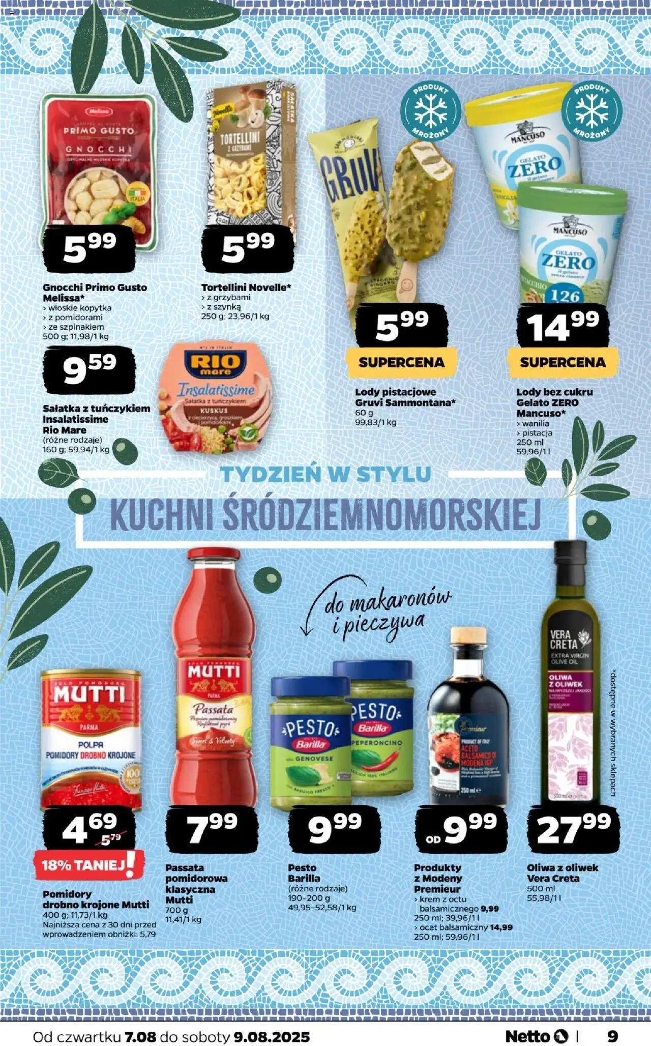 Netto gazetka - Spożywcza od 07.08.2025 | Strona: 9 | Produkty: Ocet, Szynka, Kopytka, Lody